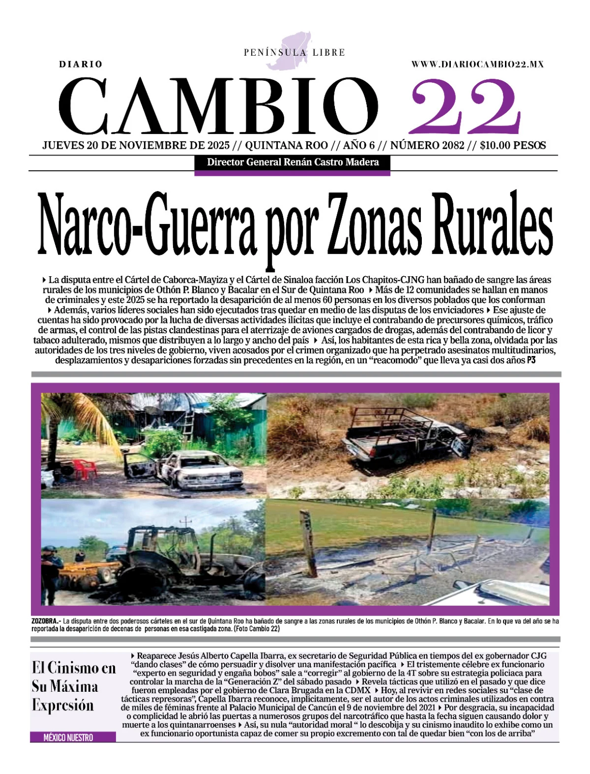 Portada de Diario Cambio 22 (portada) del jueves, 20 de noviembre de 2025