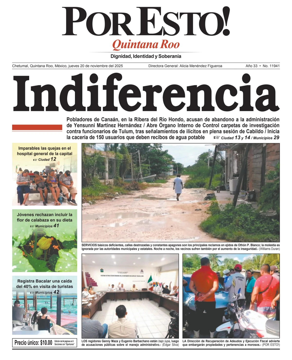 Portada de Por Esto (quintana Roo Chetumal) del jueves, 20 de noviembre de 2025