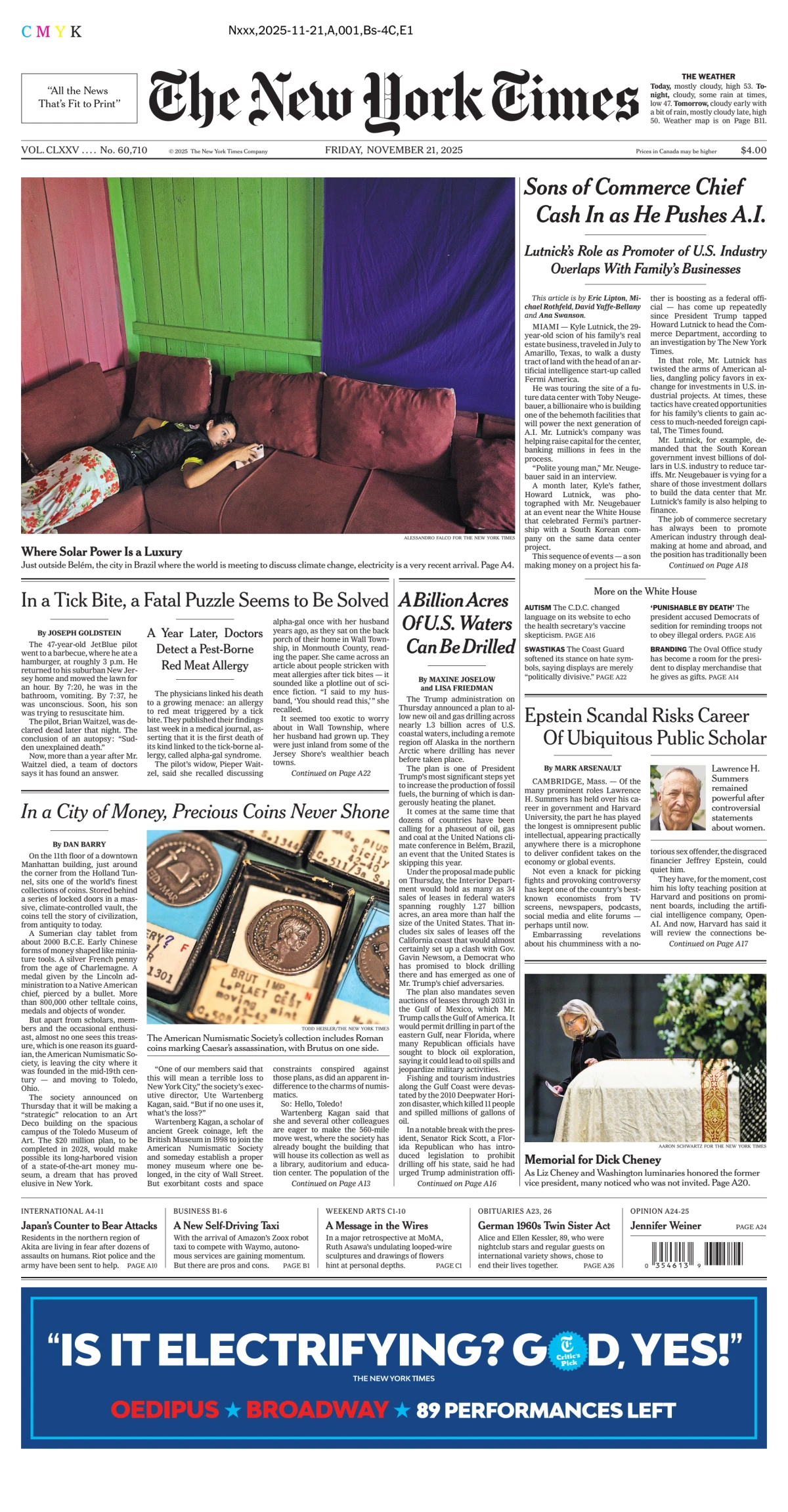 Portada de The New York Times (new York) del viernes, 21 de noviembre de 2025