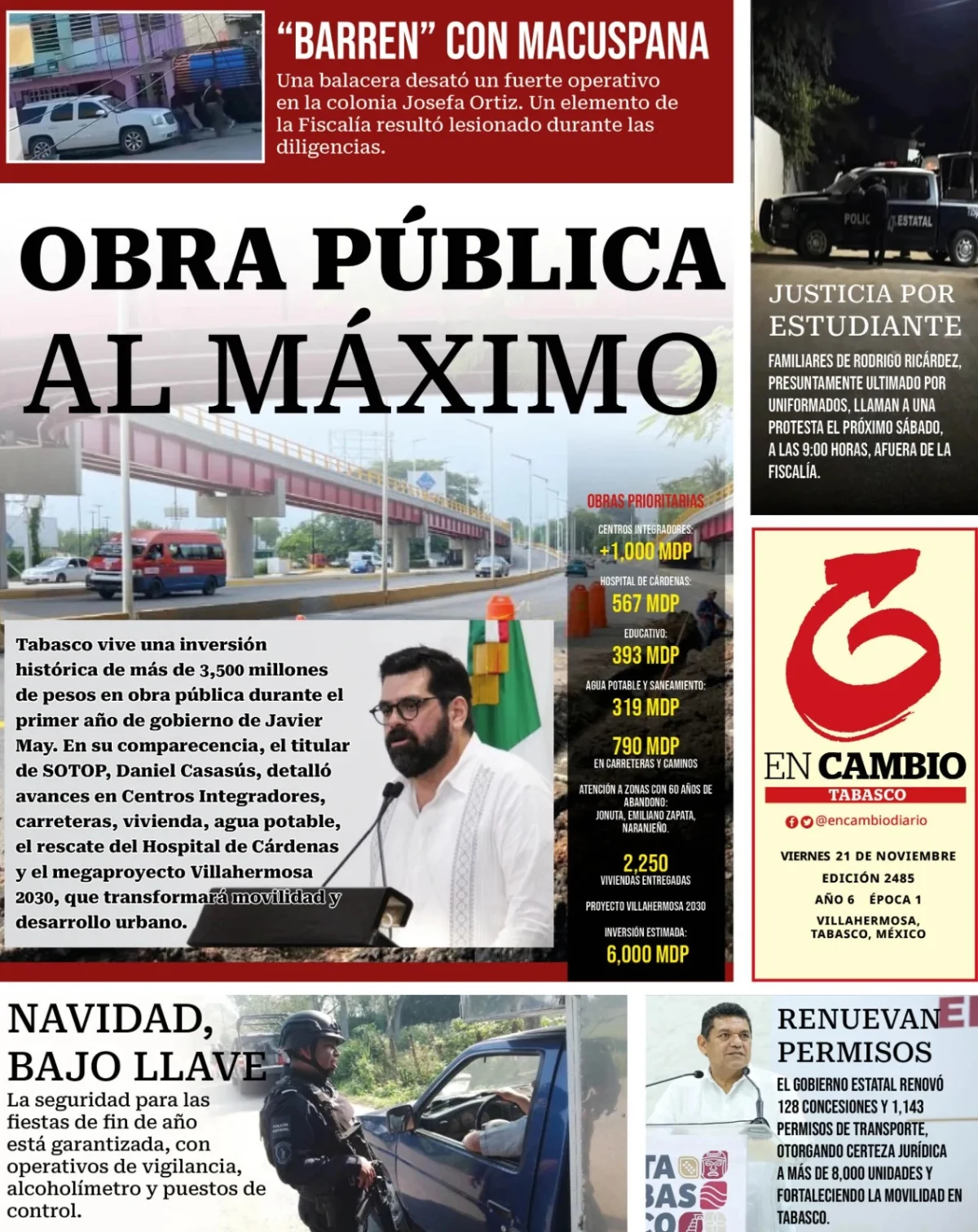 Portada de En Cambio - Tabasco (contraportada) del viernes, 21 de noviembre de 2025