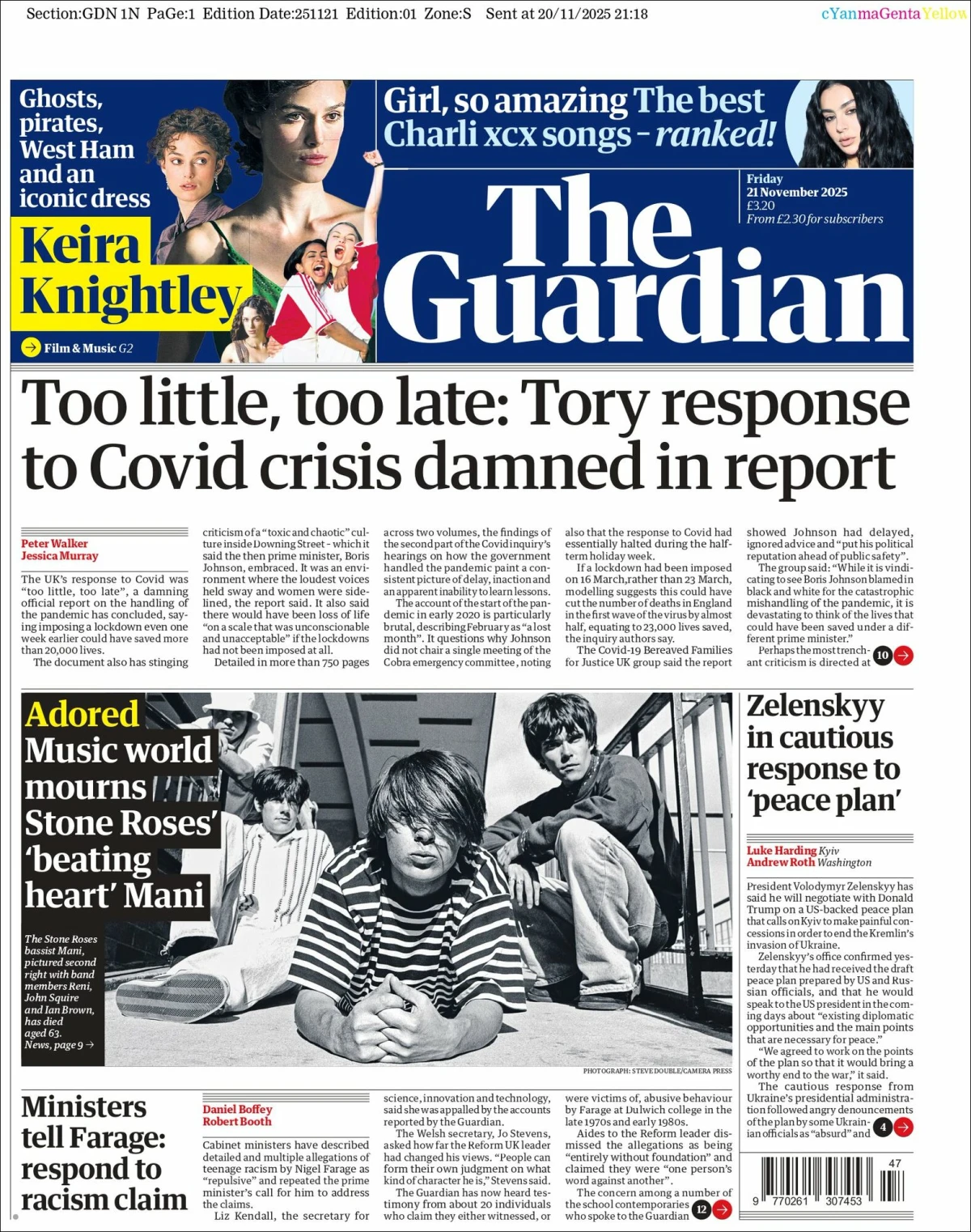 Portada de The Guardian (reino Unido)