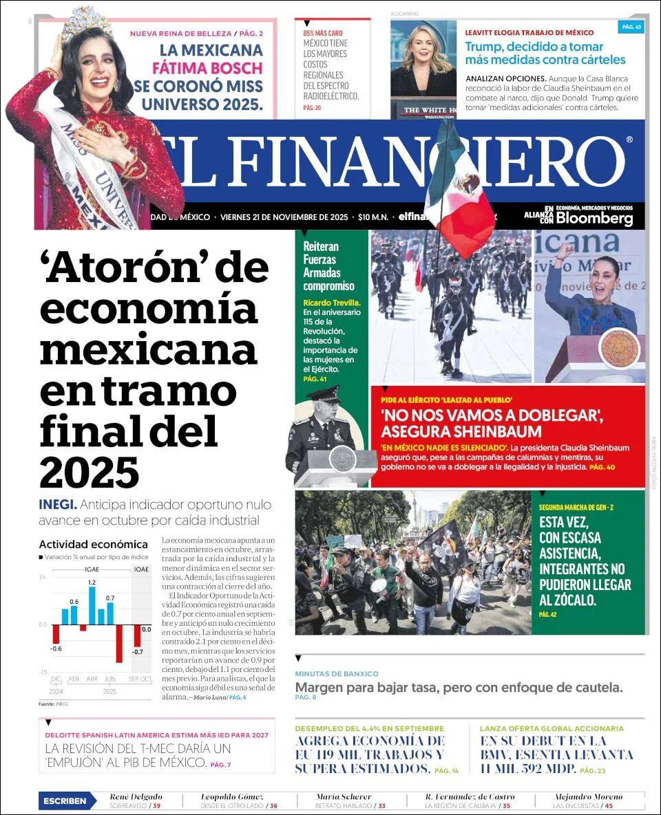Portada de El Financiero del viernes, 21 de noviembre de 2025