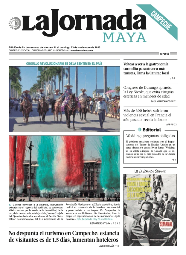 Portada de La Jornada Maya Campeche del domingo, 23 de noviembre de 2025