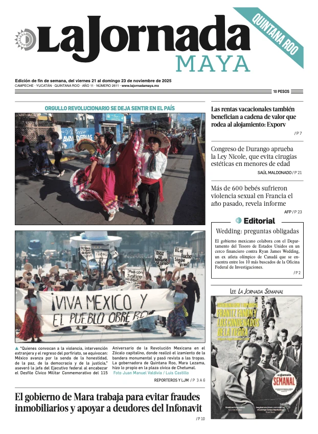 Portada de La Jornada Maya Quintana Roo del viernes, 21 de noviembre de 2025