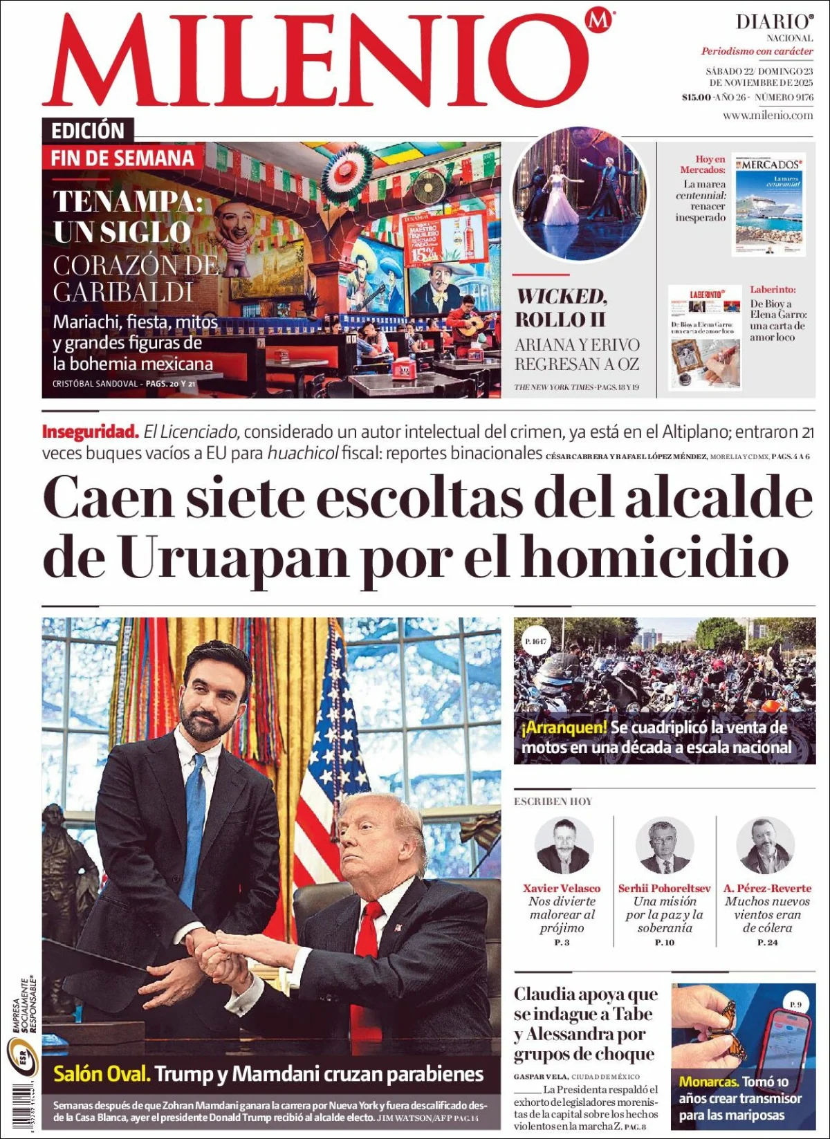 Portada de Milenio del sábado, 22 de noviembre de 2025