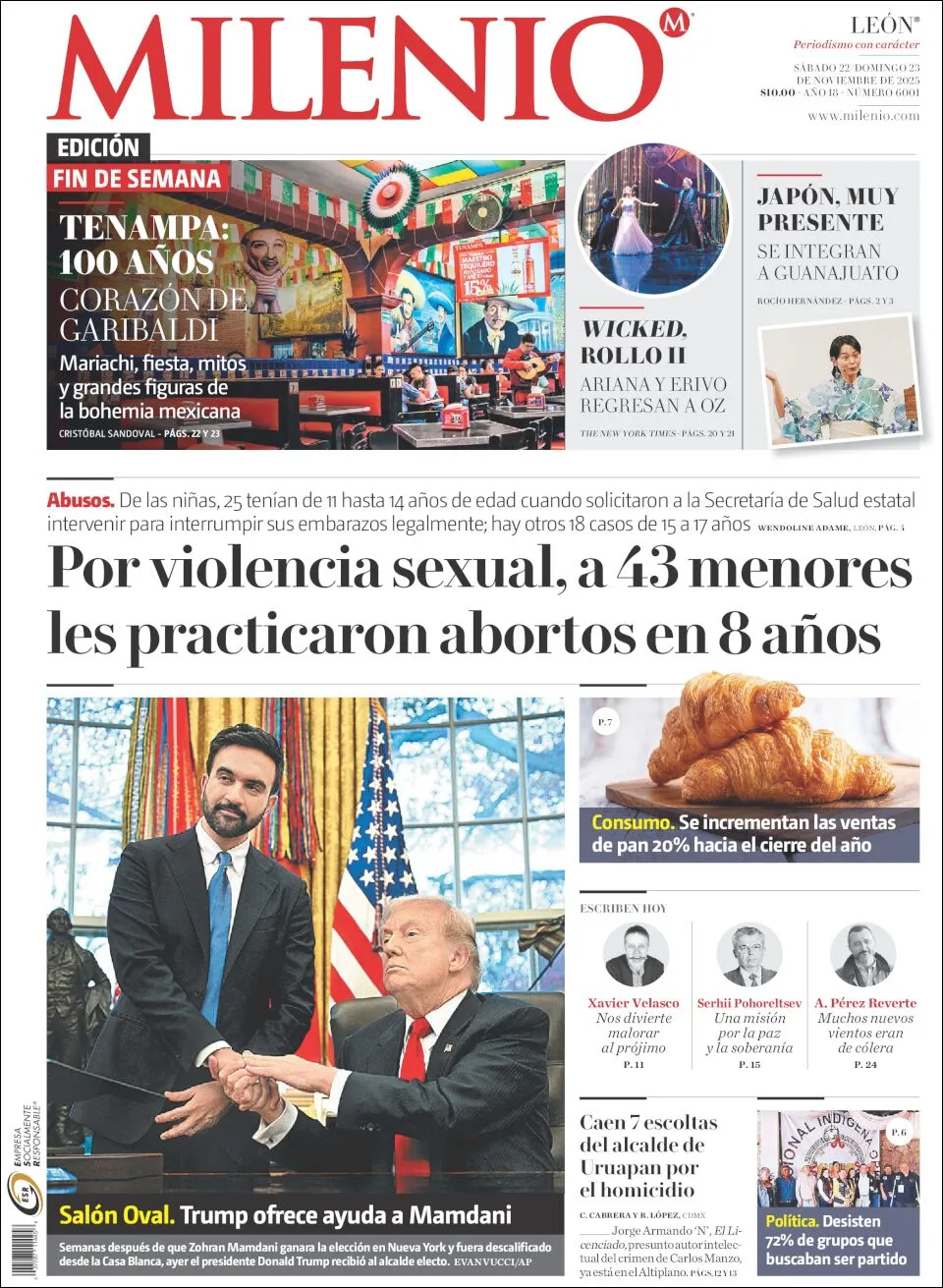 Portada de Milenio Leon del sábado, 22 de noviembre de 2025