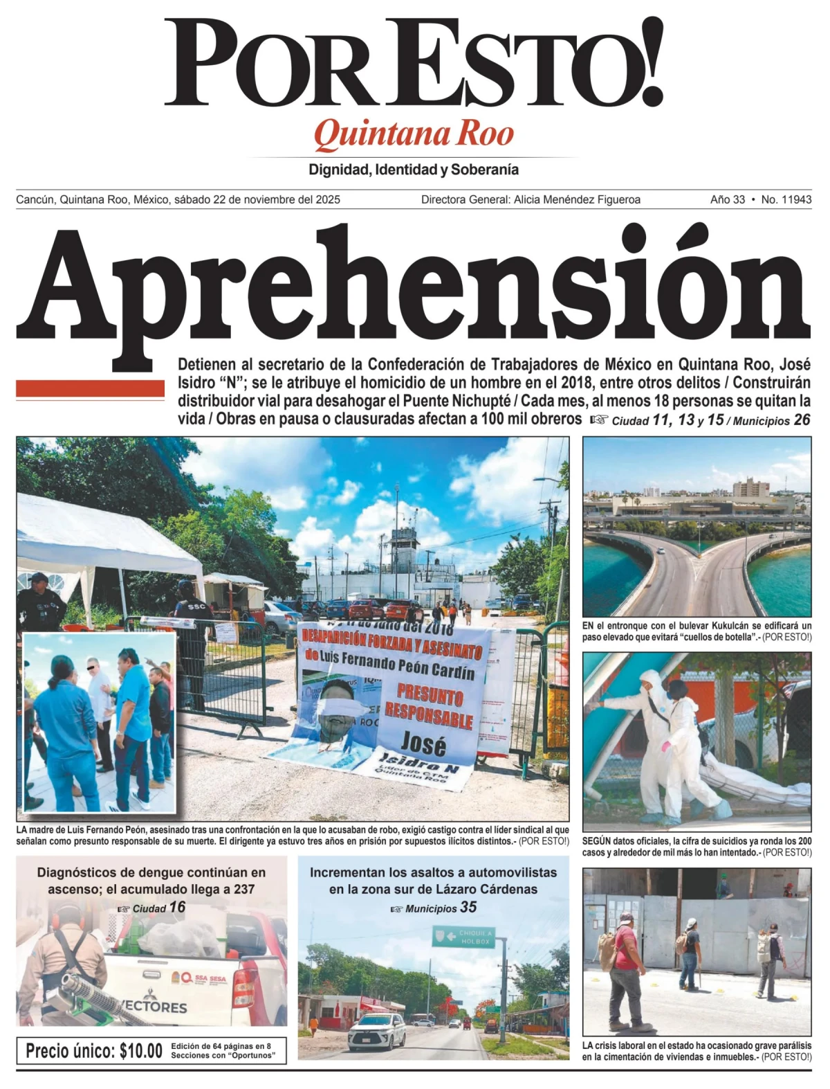 Portada de Por Esto (quintana Roo Cancun) del sábado, 22 de noviembre de 2025