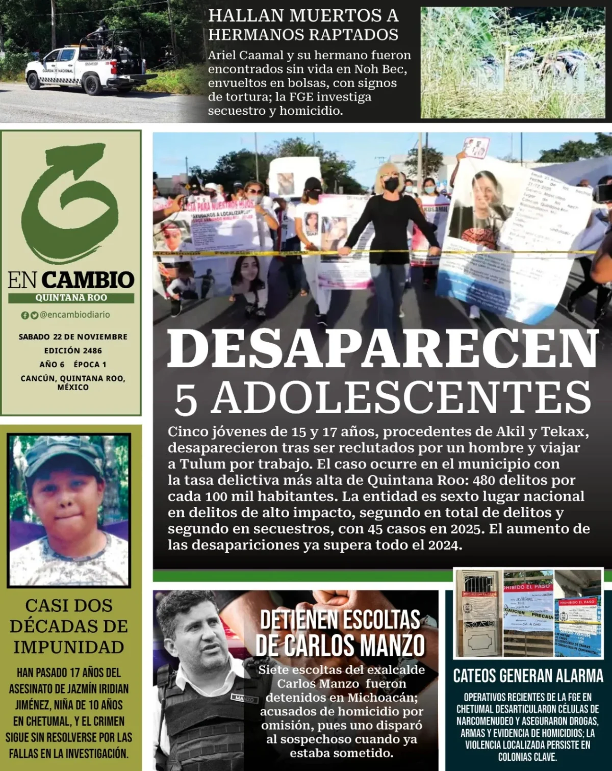 Portada de En Cambio - Quintana Roo (contraportada) del sábado, 22 de noviembre de 2025