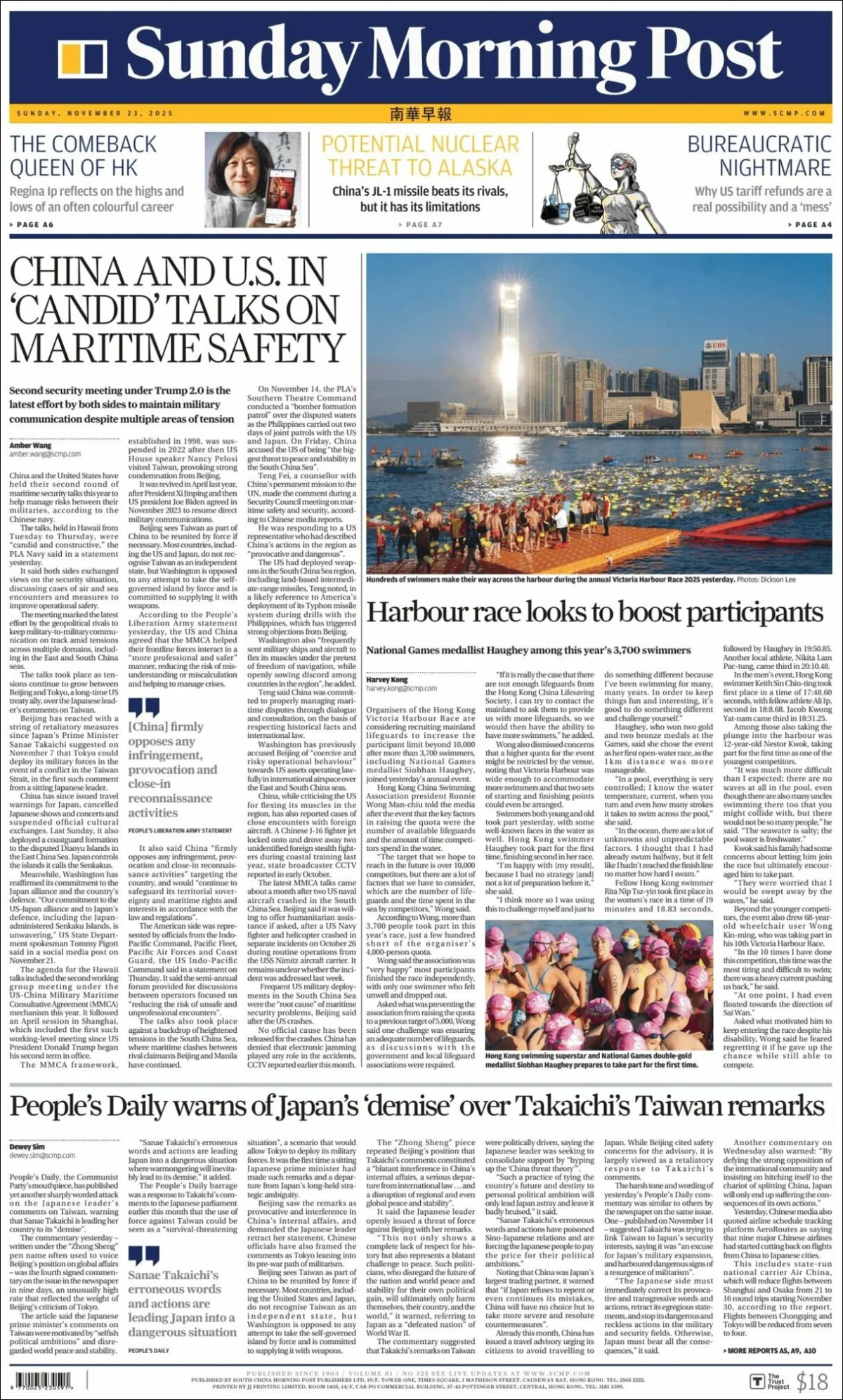 Portada de South China Morning Post del 2025-11-23