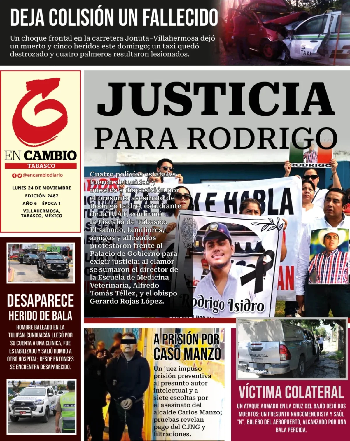 Portada de En Cambio - Tabasco (contraportada) del lunes, 24 de noviembre de 2025