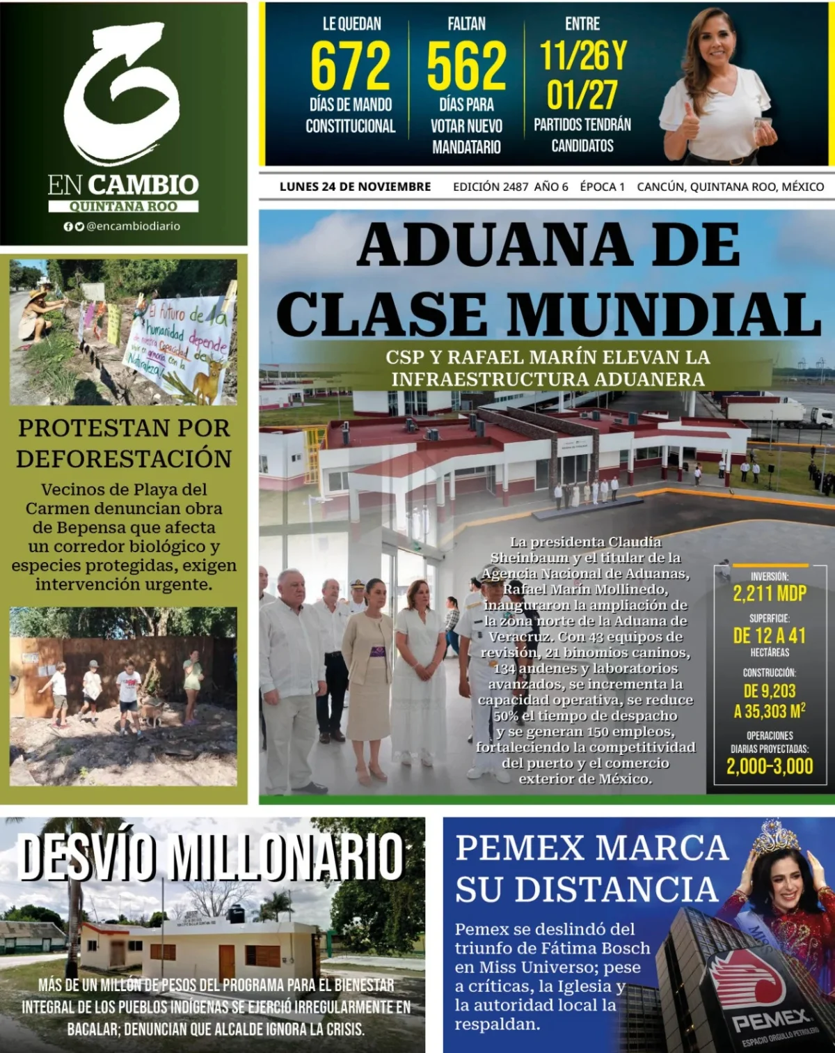 Portada de En Cambio - Quintana Roo (portada) del lunes, 24 de noviembre de 2025