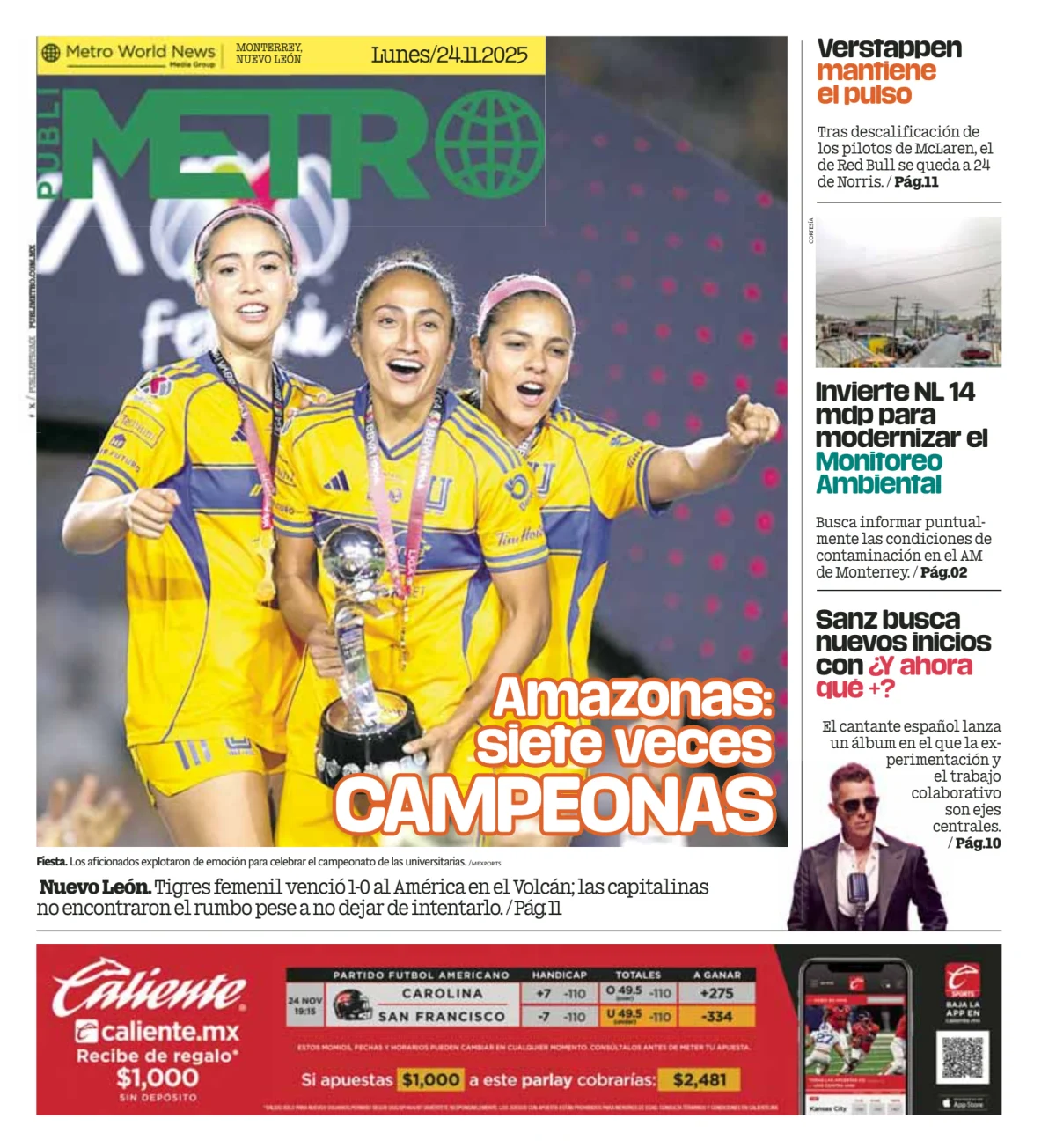 Portada de Publimetro Monterrey del 2025-11-24