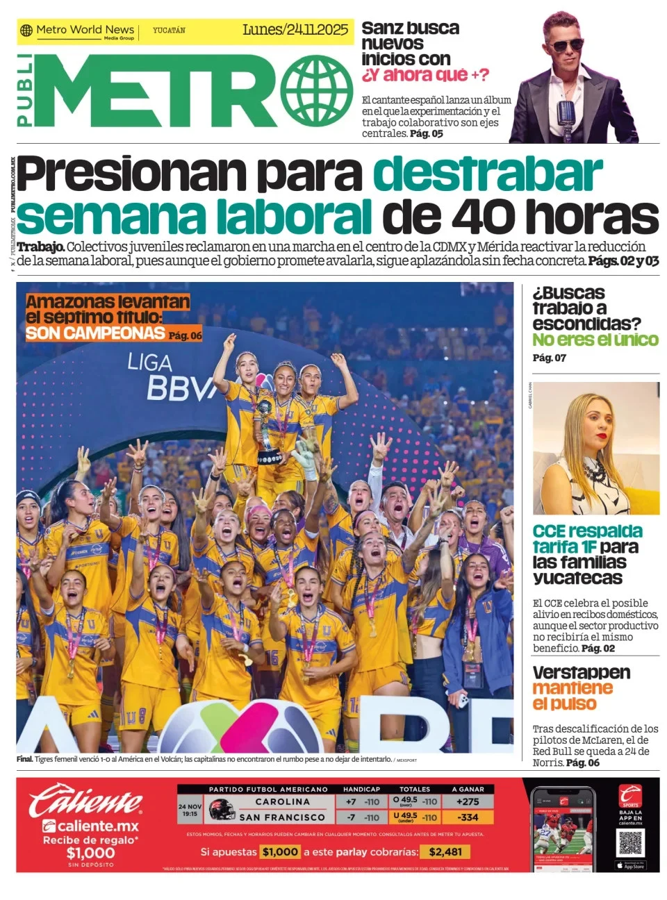 Portada de Publimetro Merida del lunes, 24 de noviembre de 2025