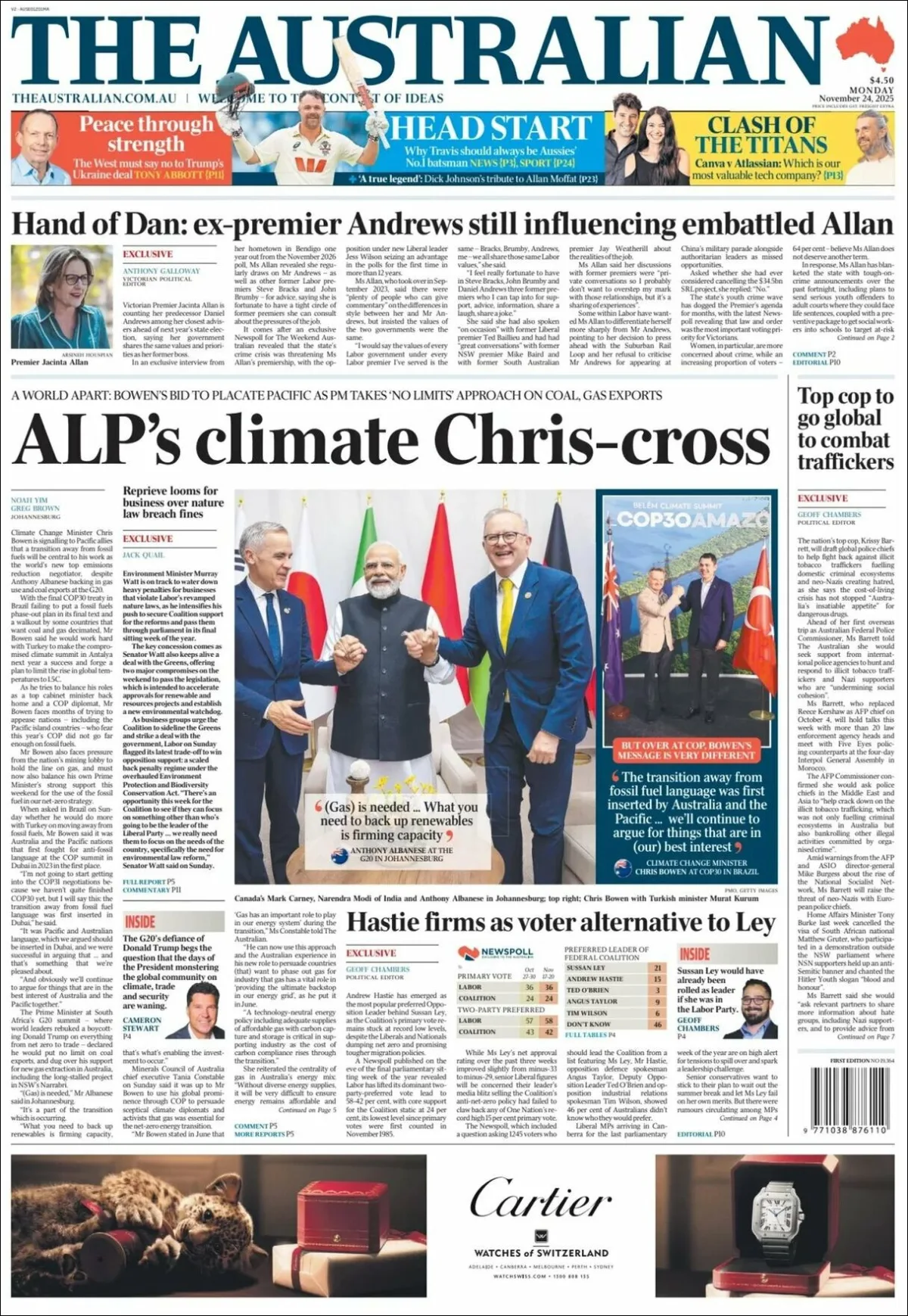 Portada de The Australian del 2025-11-24