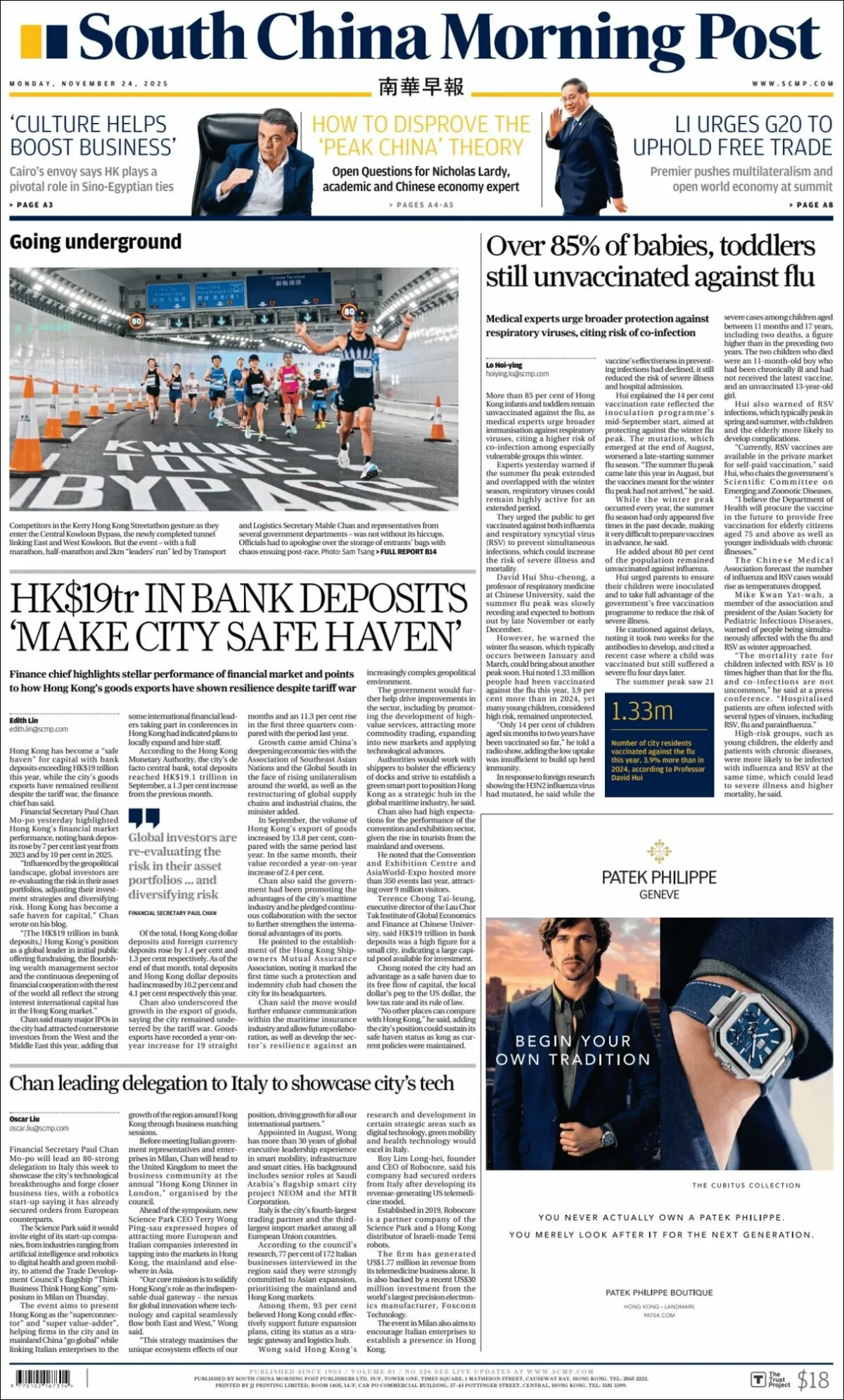 Portada de South China Morning Post del 2025-11-24