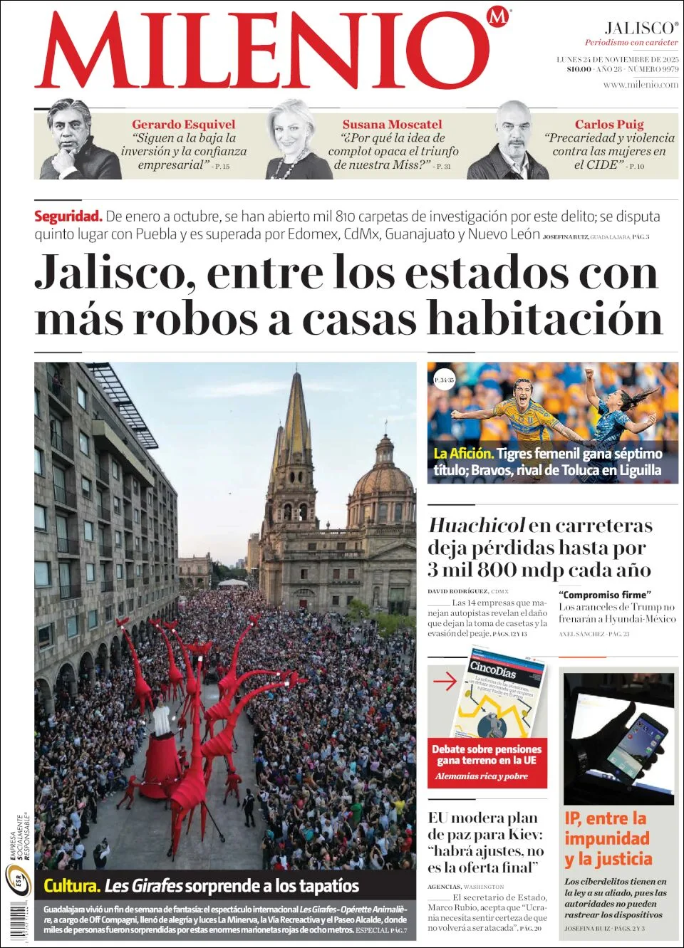 Portada de Milenio Jalisco del lunes, 24 de noviembre de 2025