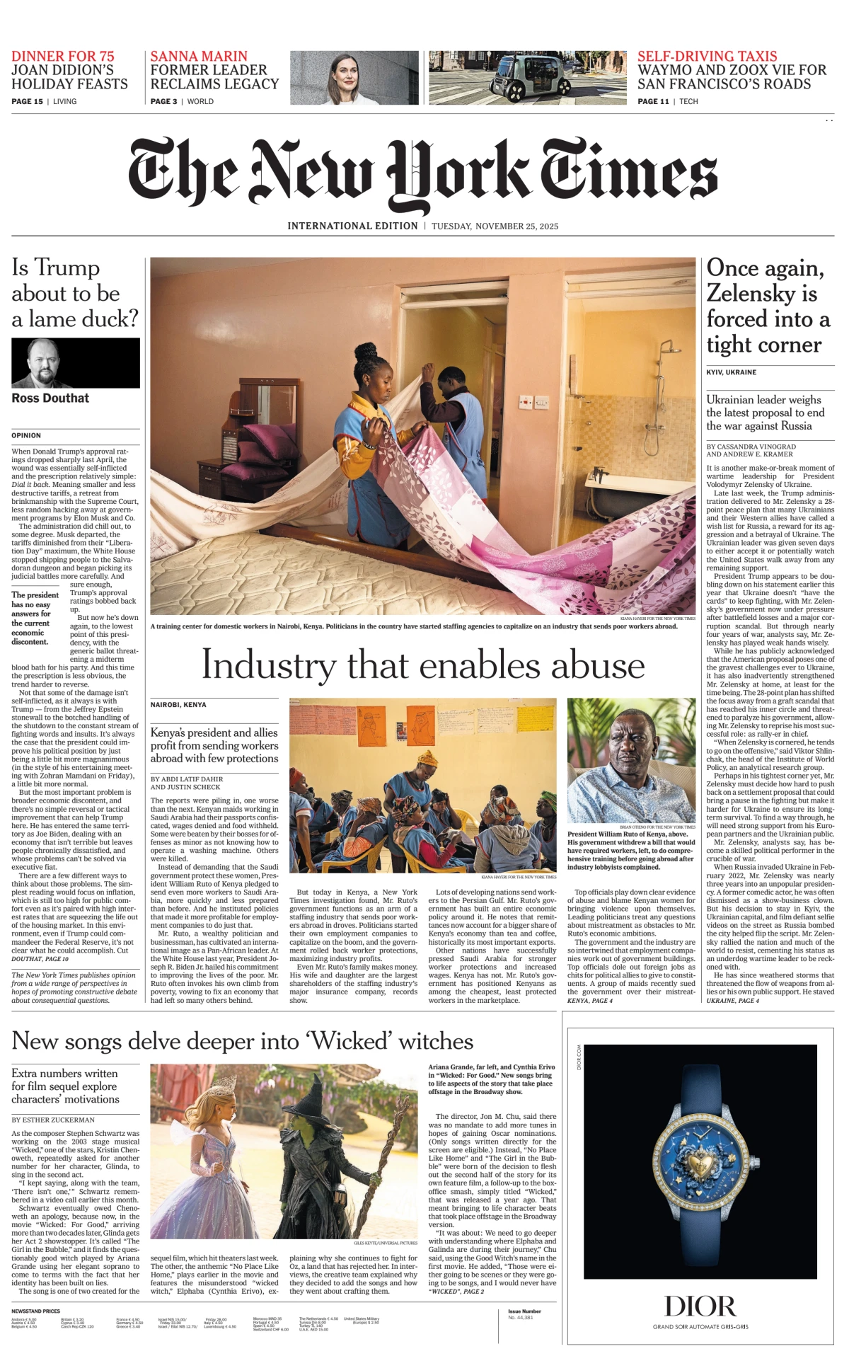 Portada de The New York Times (international) del martes, 25 de noviembre de 2025