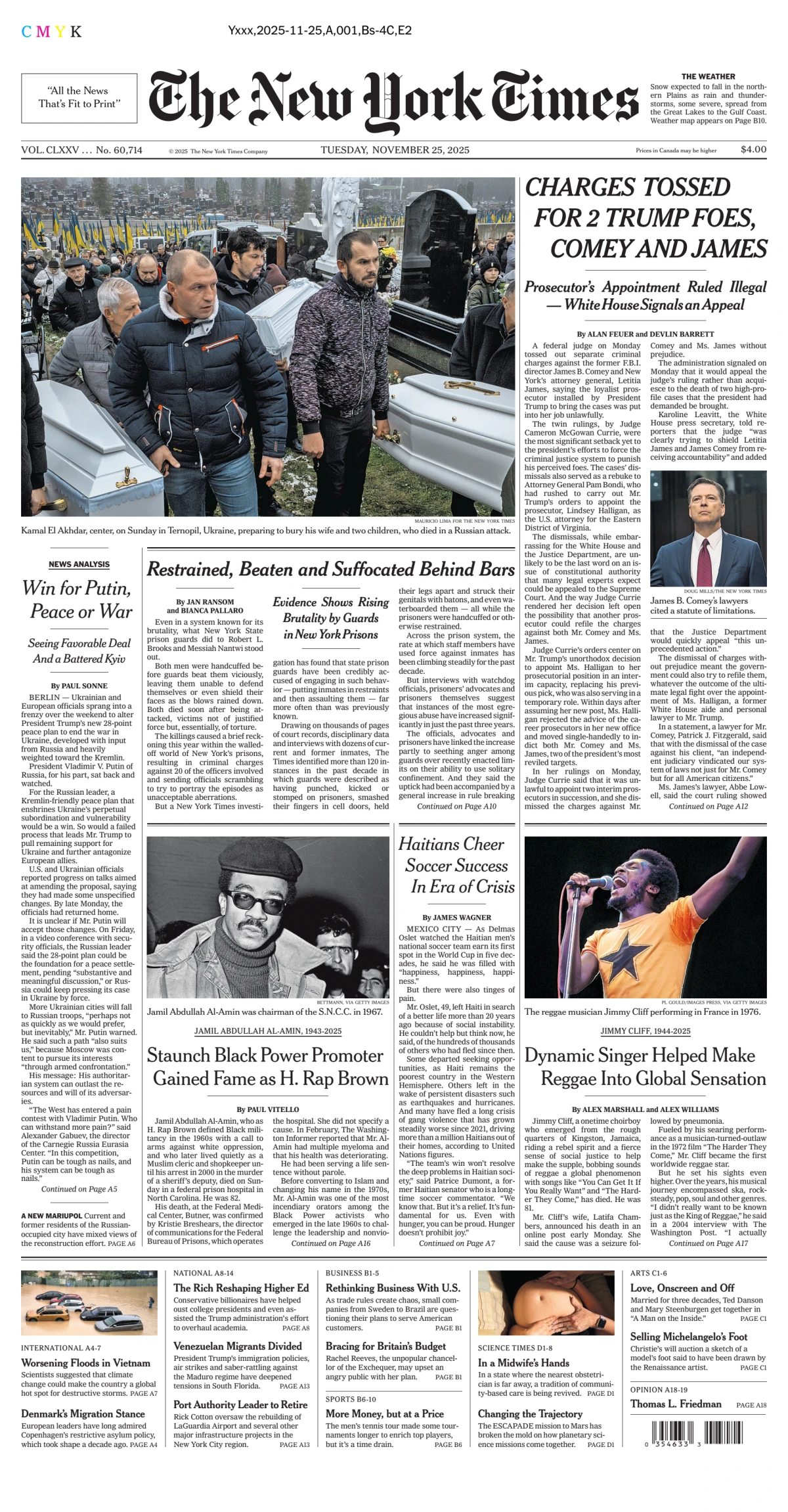 Portada de The New York Times (national) del martes, 25 de noviembre de 2025