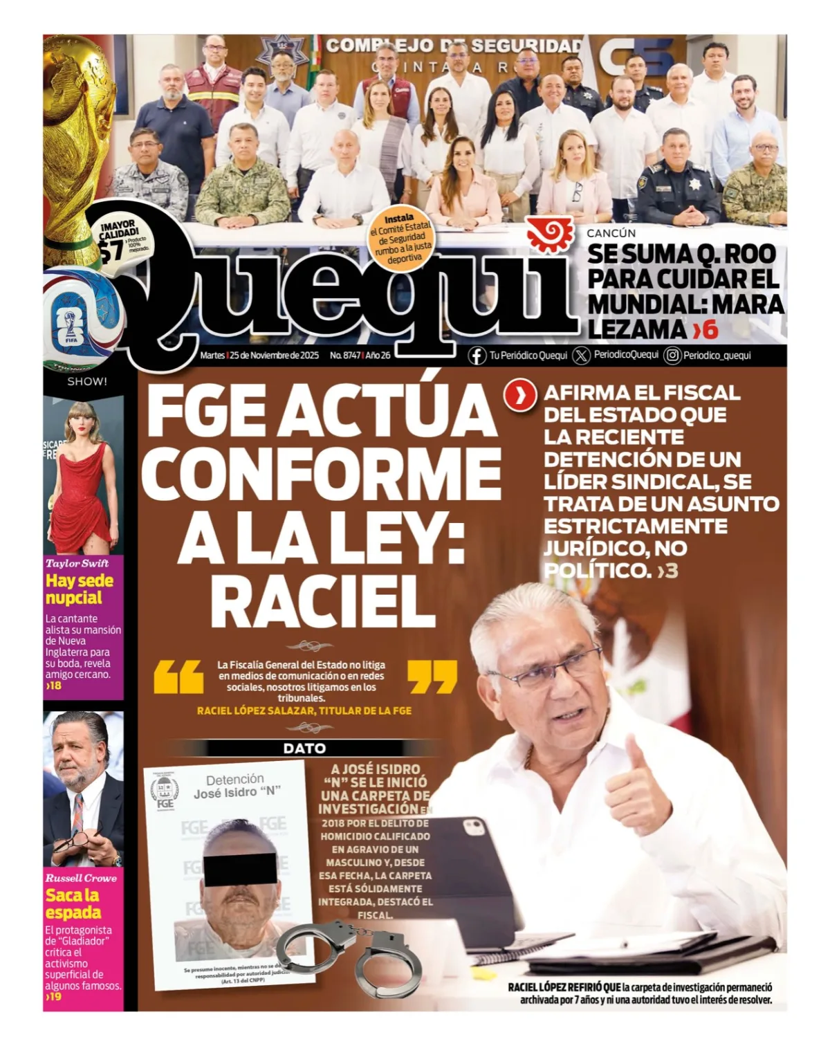 Portada de Quequi del martes, 25 de noviembre de 2025