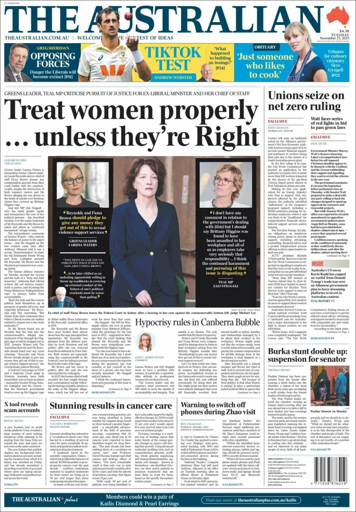 Portada de The Australian del 2025-11-25
