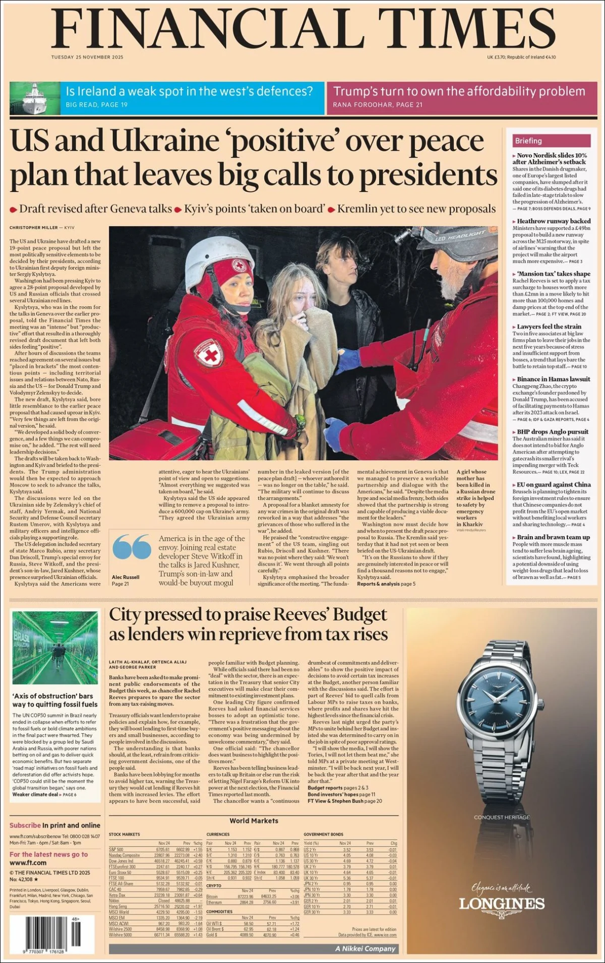 Portada de Financial Times del martes, 25 de noviembre de 2025