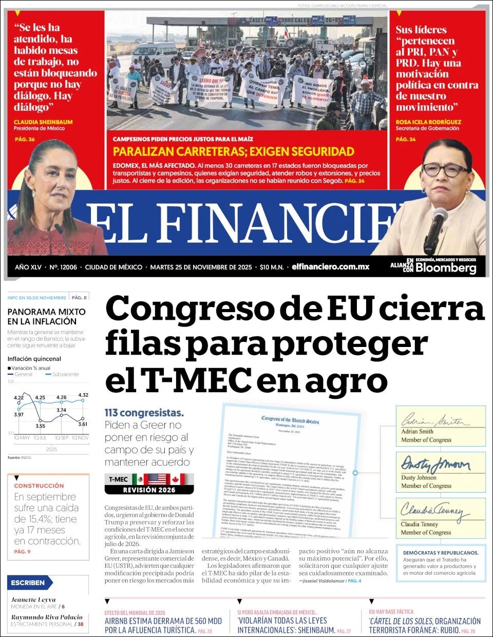 Portada de El Financiero del martes, 25 de noviembre de 2025