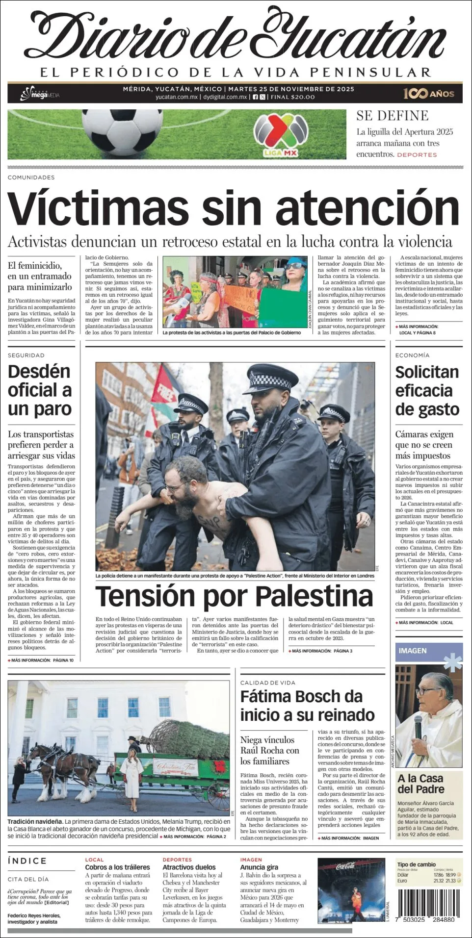 Portada de Diario de Yucatán del martes, 25 de noviembre de 2025