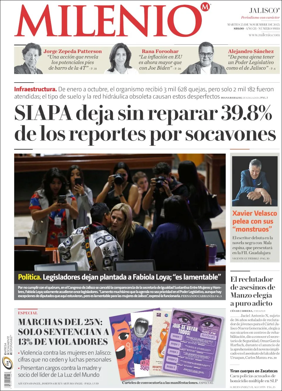 Portada de Milenio Jalisco del martes, 25 de noviembre de 2025