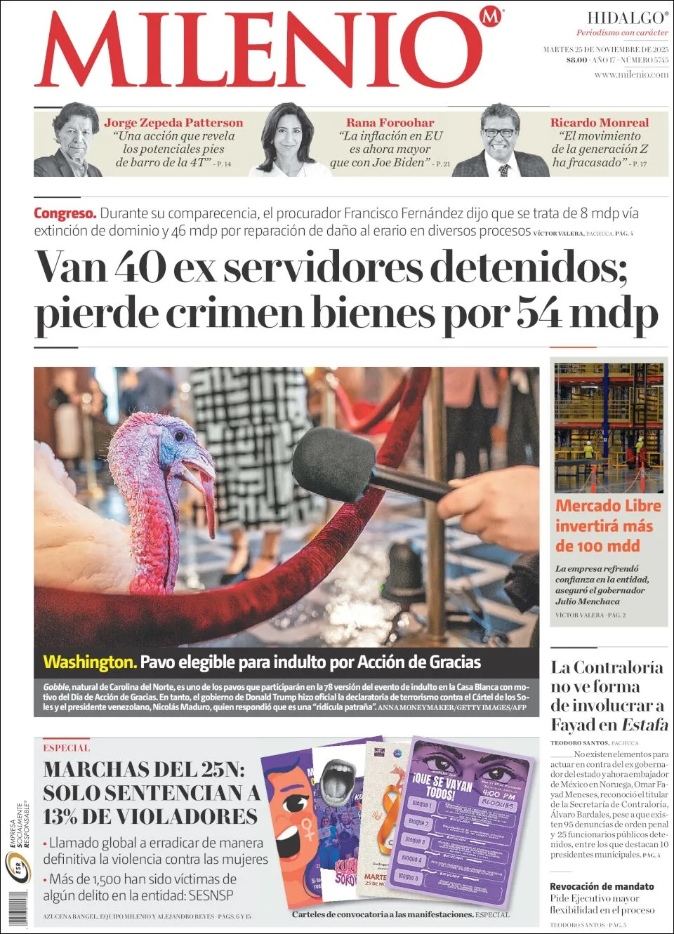 Portada de Milenio Hidalgo del martes, 25 de noviembre de 2025