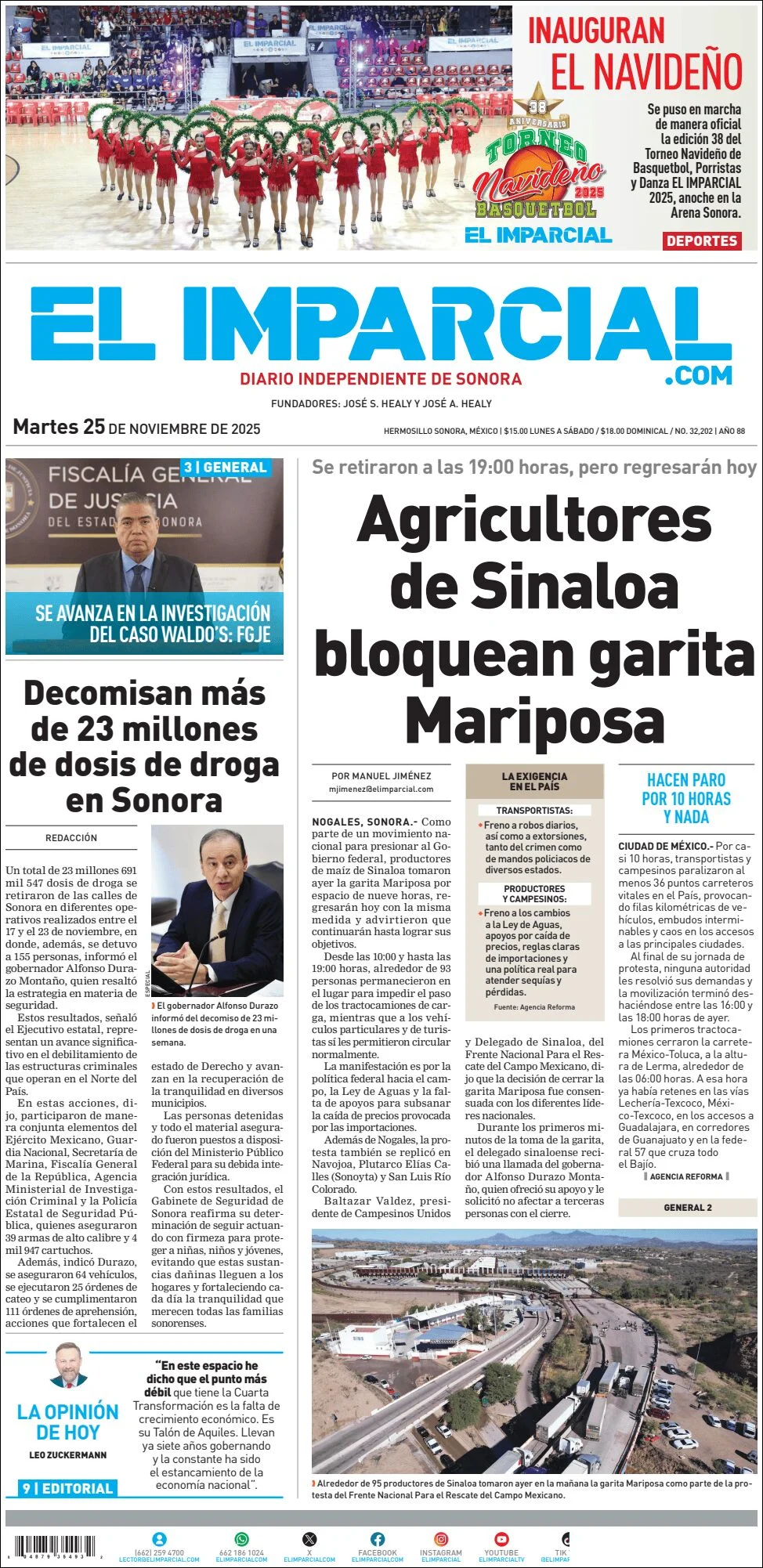 Portada de El Imparcial del martes, 25 de noviembre de 2025