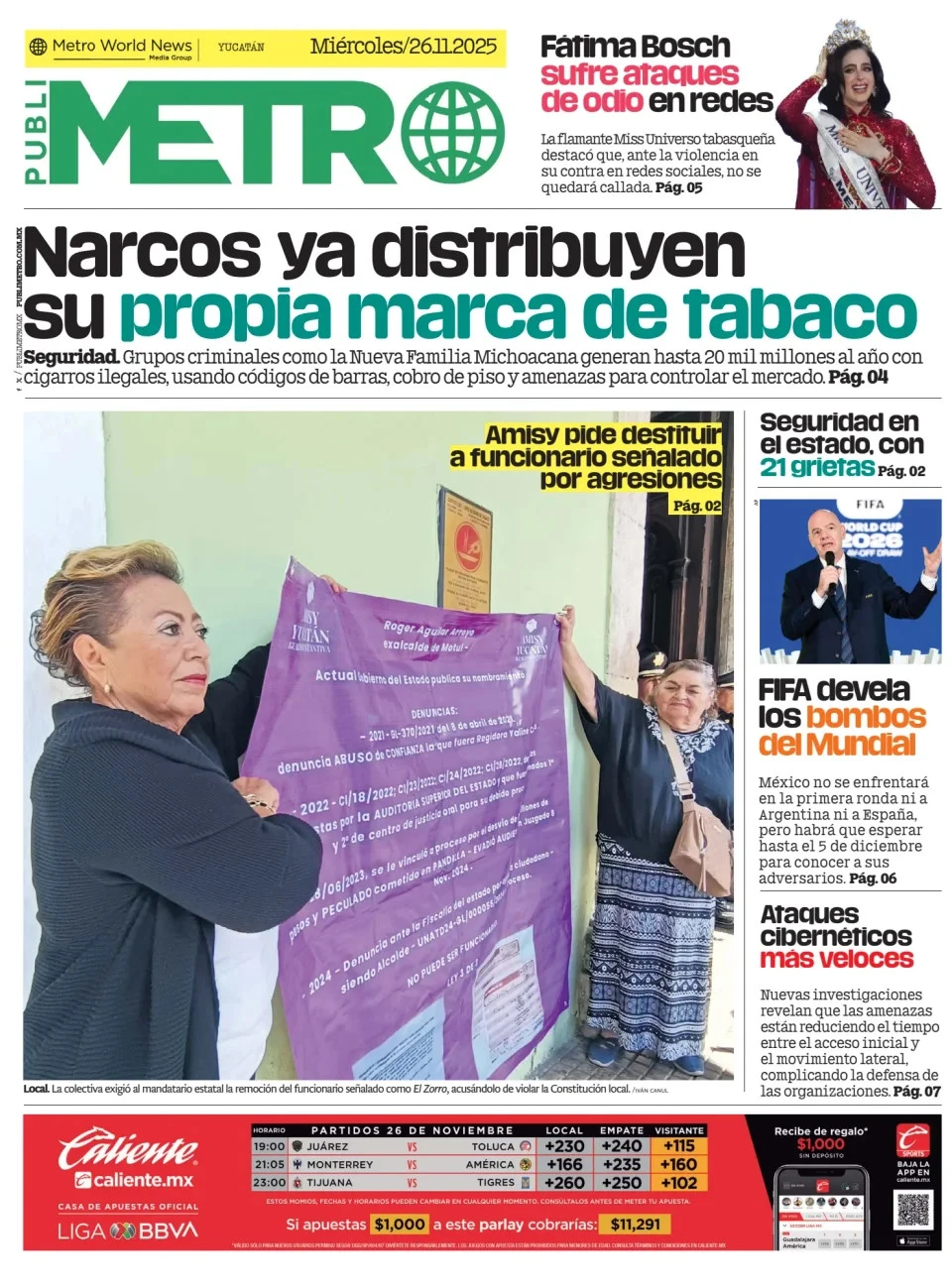 Portada de Publimetro Merida del miércoles, 26 de noviembre de 2025