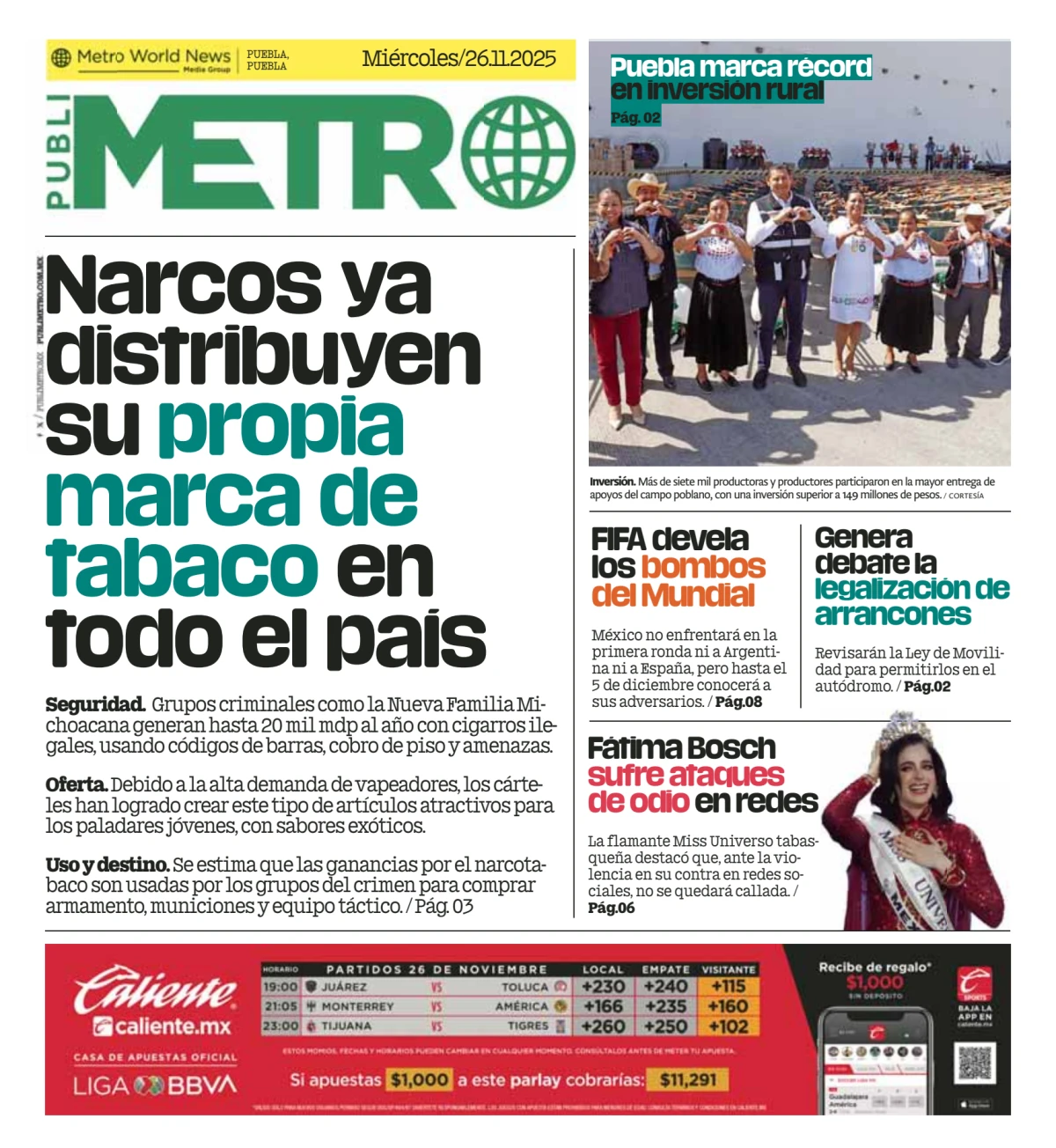 Portada de Publimetro Puebla del 2025-11-26