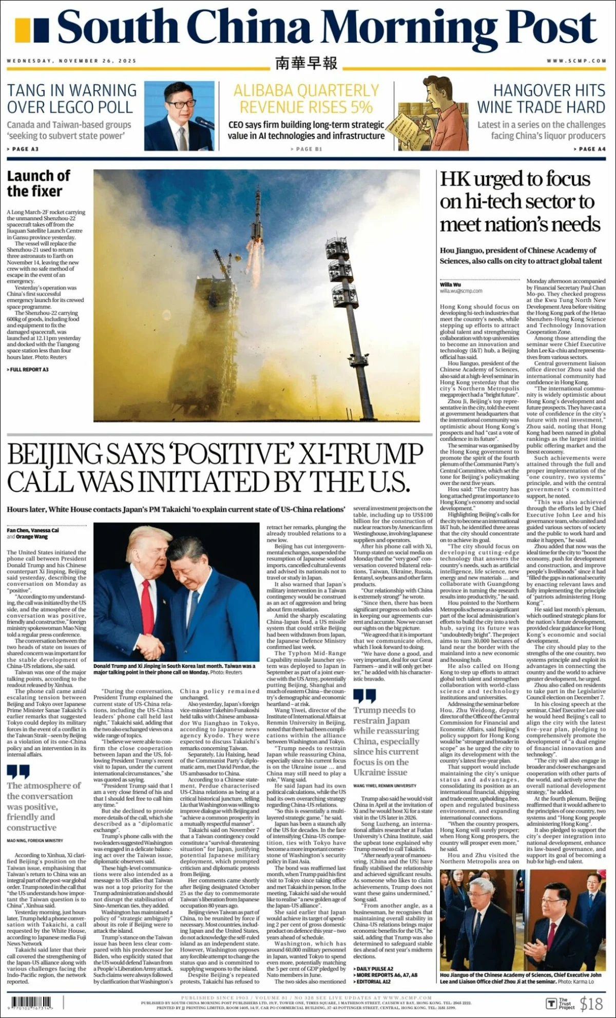 Portada de South China Morning Post