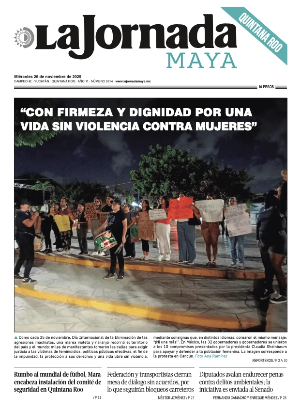 Portada de La Jornada Maya Quintana Roo del miércoles, 26 de noviembre de 2025