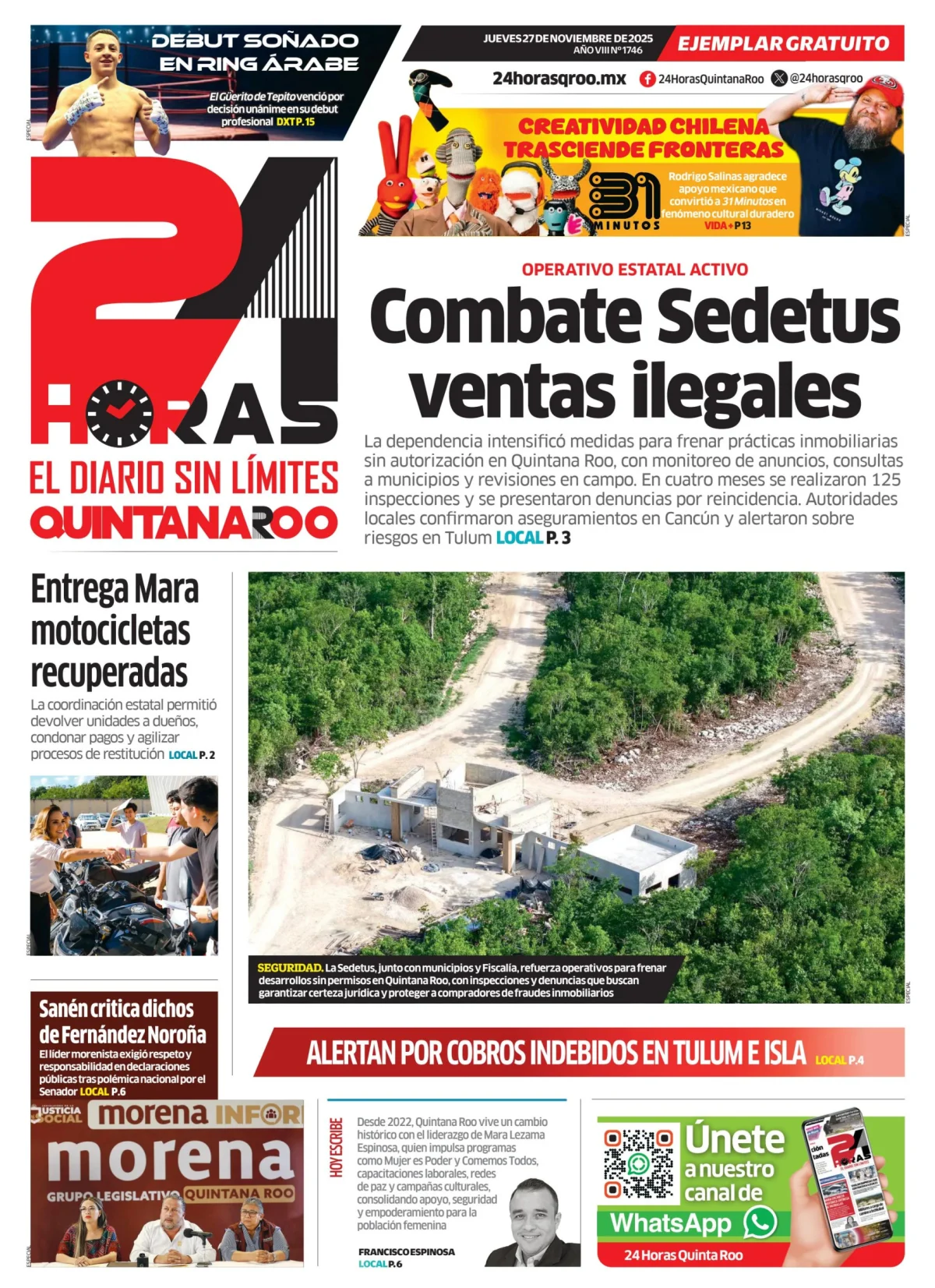 Portada de 24 Horas Quintana Roo del jueves, 27 de noviembre de 2025