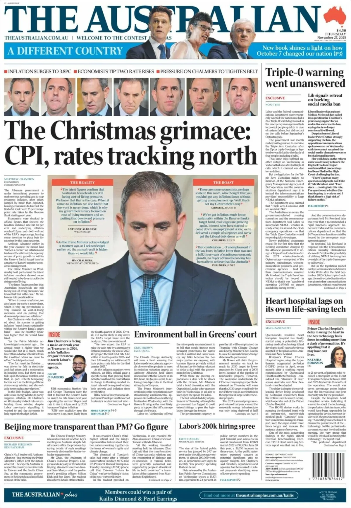 Portada de The Australian del jueves, 27 de noviembre de 2025