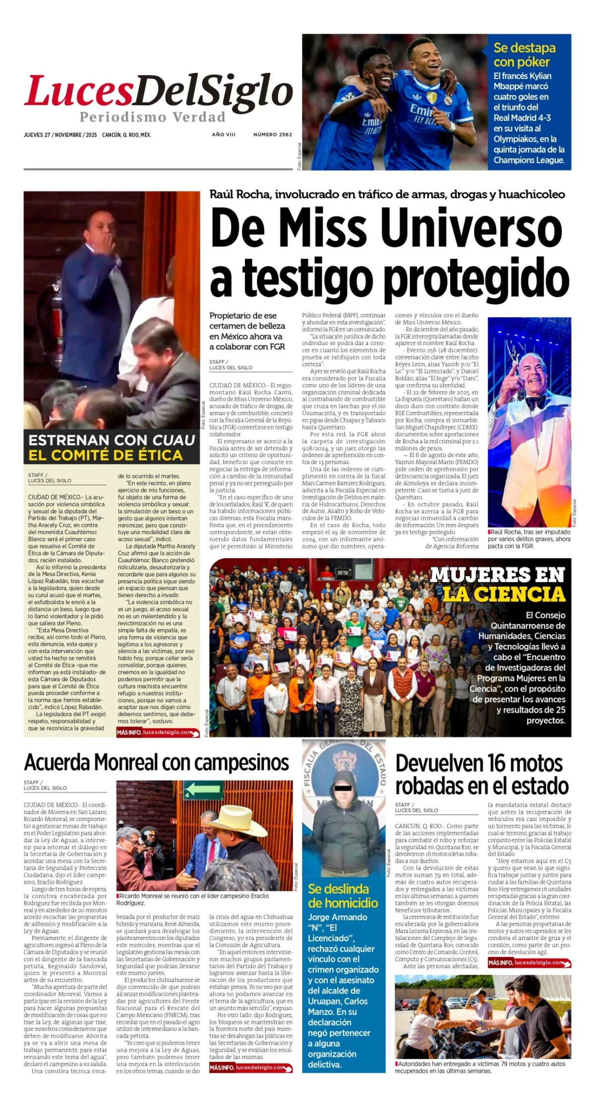 Portada de Luces del Siglo del jueves, 27 de noviembre de 2025