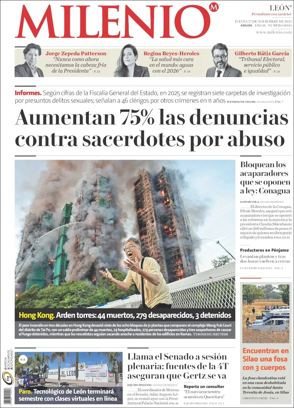 Portada de Milenio Leon del jueves, 27 de noviembre de 2025