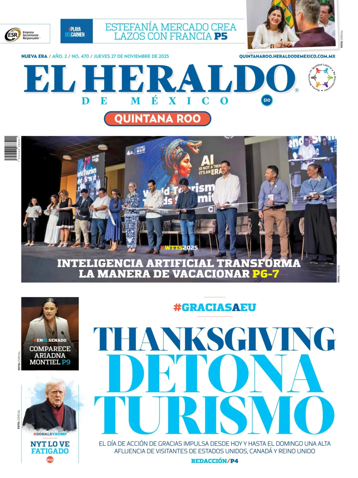 Portada de El Heraldo de Mexico - Quintana Roo del jueves, 27 de noviembre de 2025