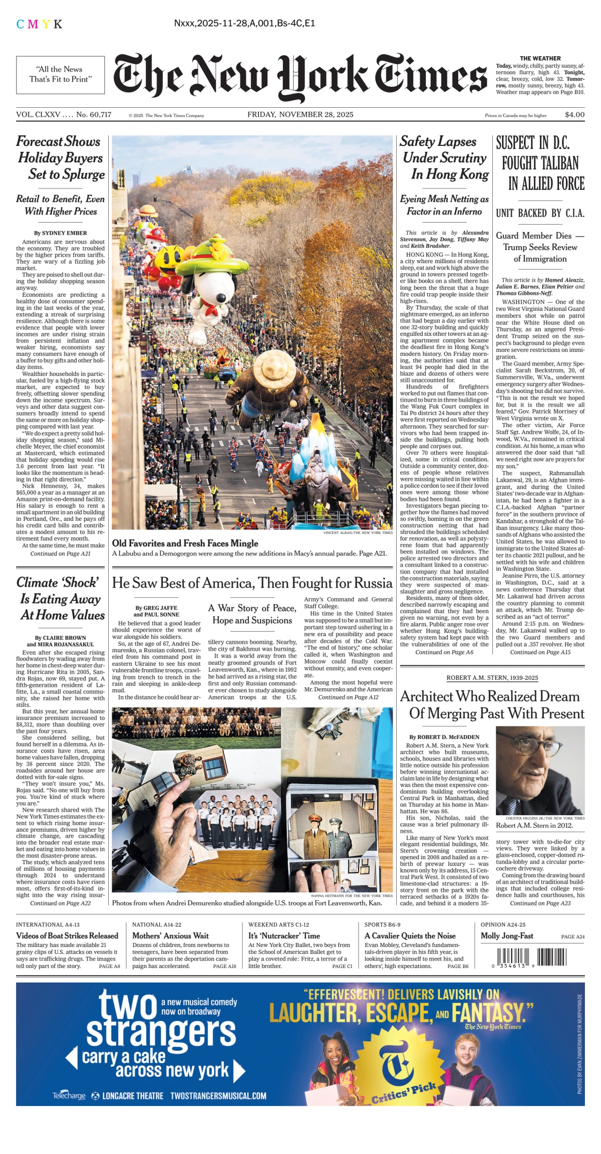 Portada de The New York Times (new York) del viernes, 28 de noviembre de 2025