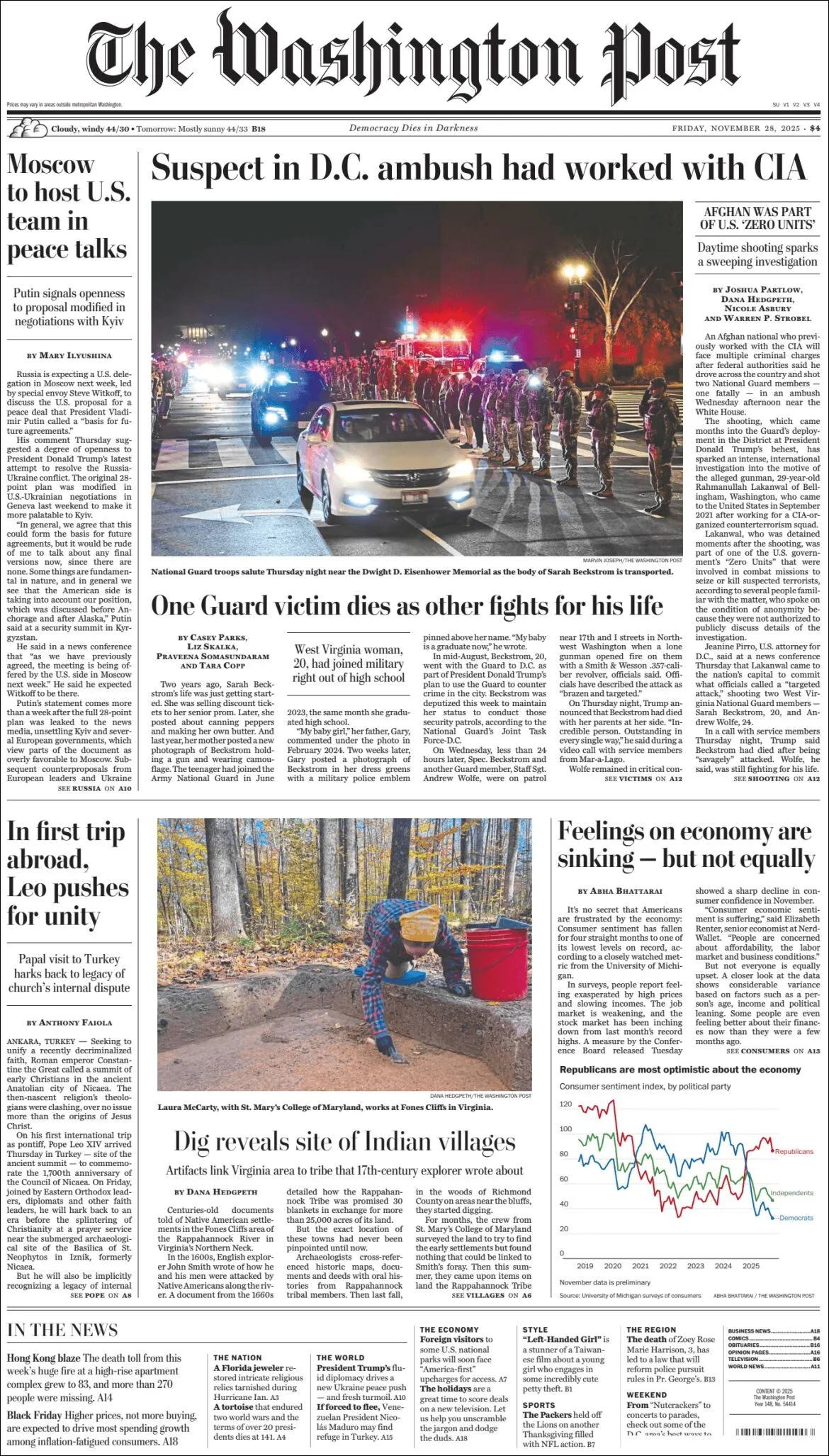 Portada de The Washington Post del viernes, 28 de noviembre de 2025