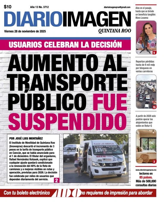 Portada de Diario Imagen Quintana Roo del viernes, 28 de noviembre de 2025