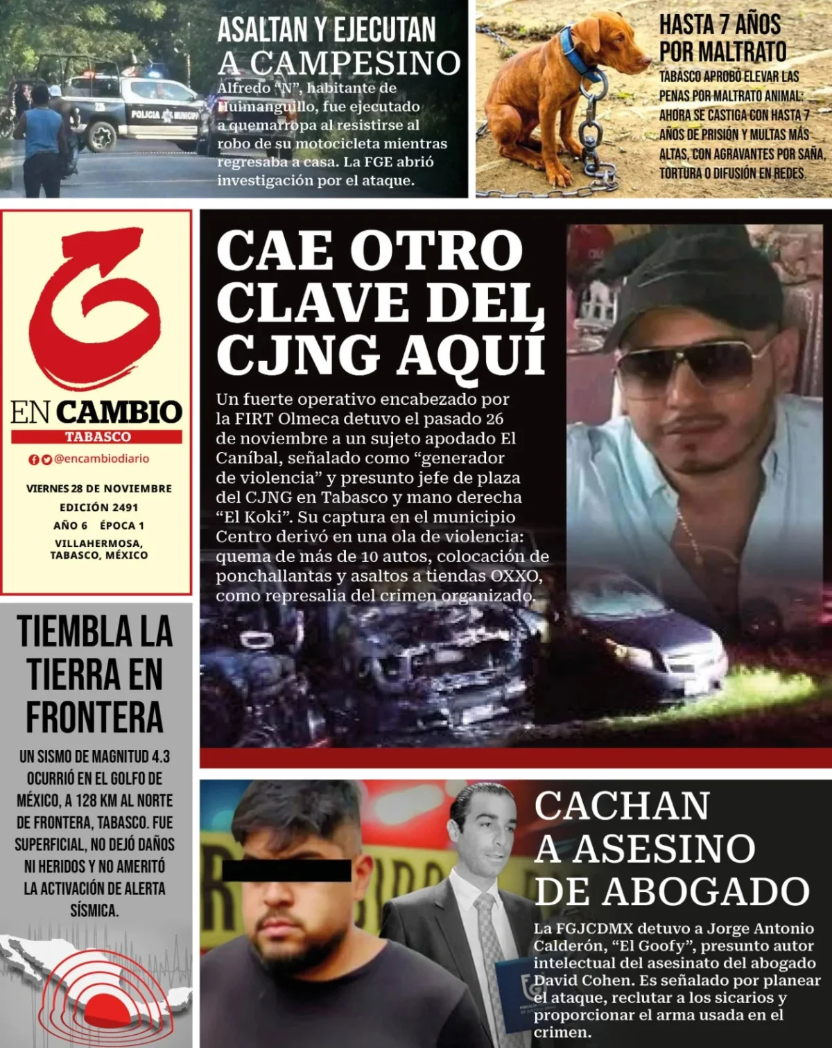 Portada de En Cambio - Tabasco (contraportada) del viernes, 28 de noviembre de 2025
