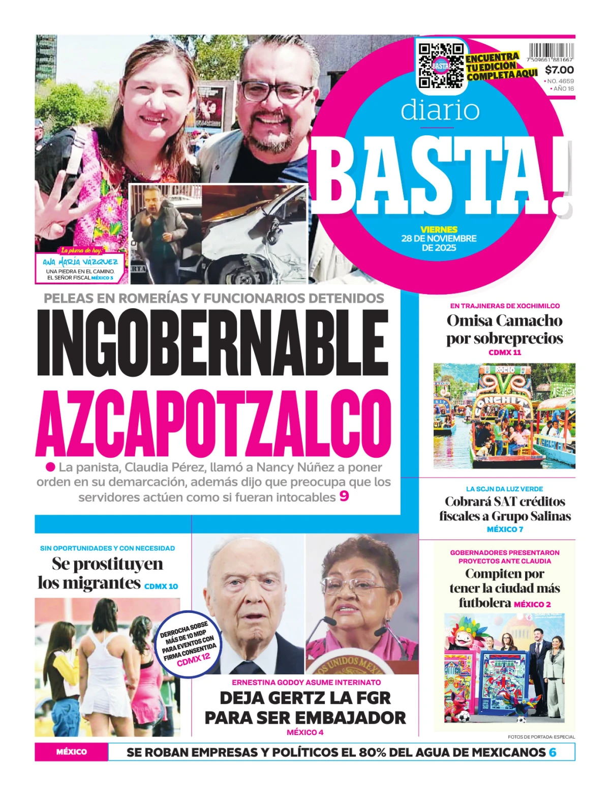 Portada de Basta! (portada) del viernes, 28 de noviembre de 2025