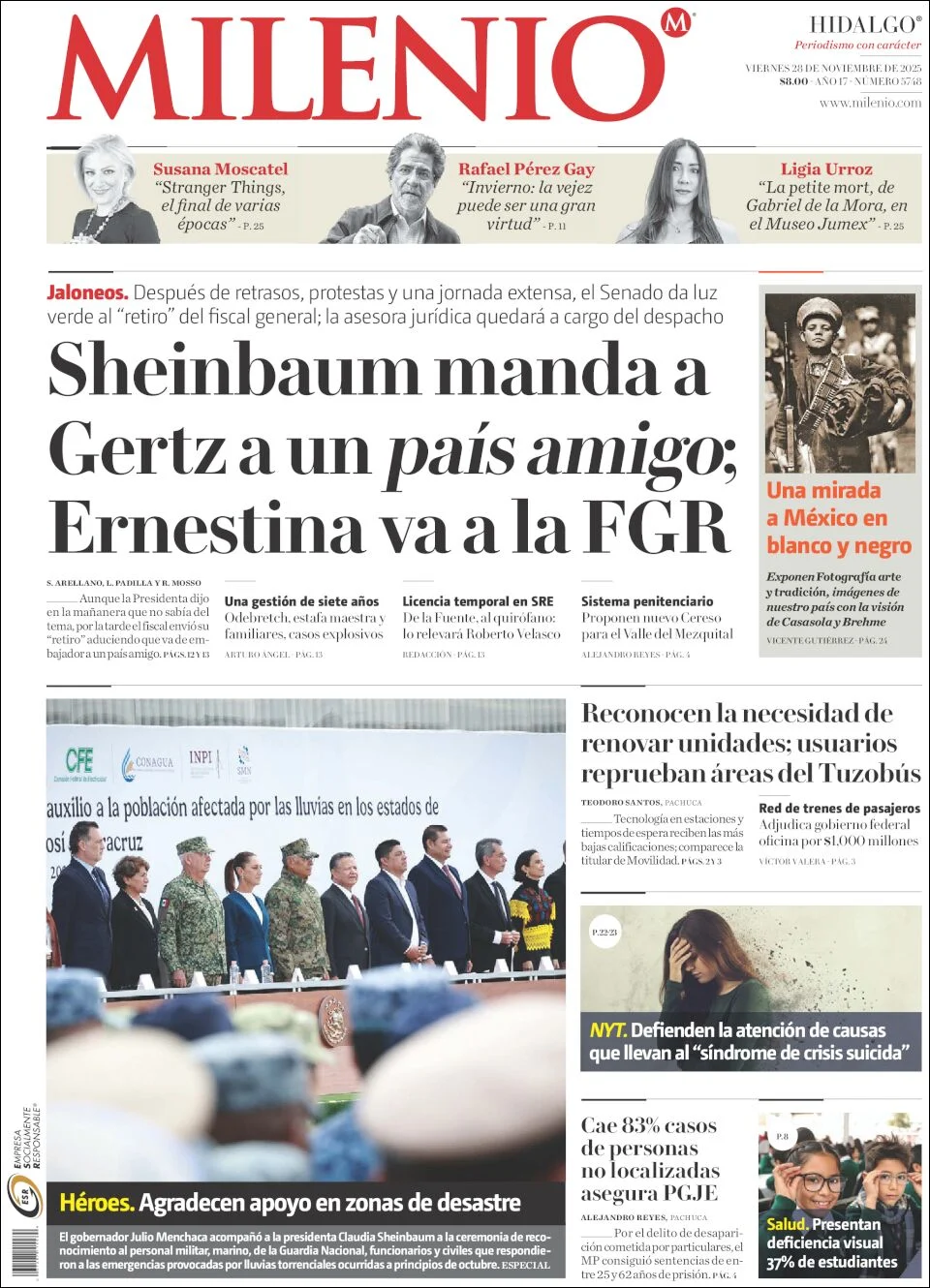 Portada de Milenio Hidalgo del viernes, 28 de noviembre de 2025