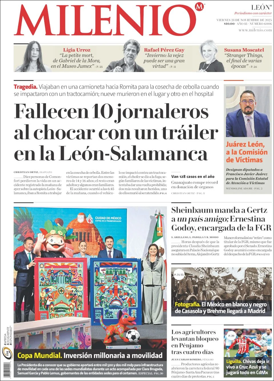 Portada de Milenio Leon del viernes, 28 de noviembre de 2025