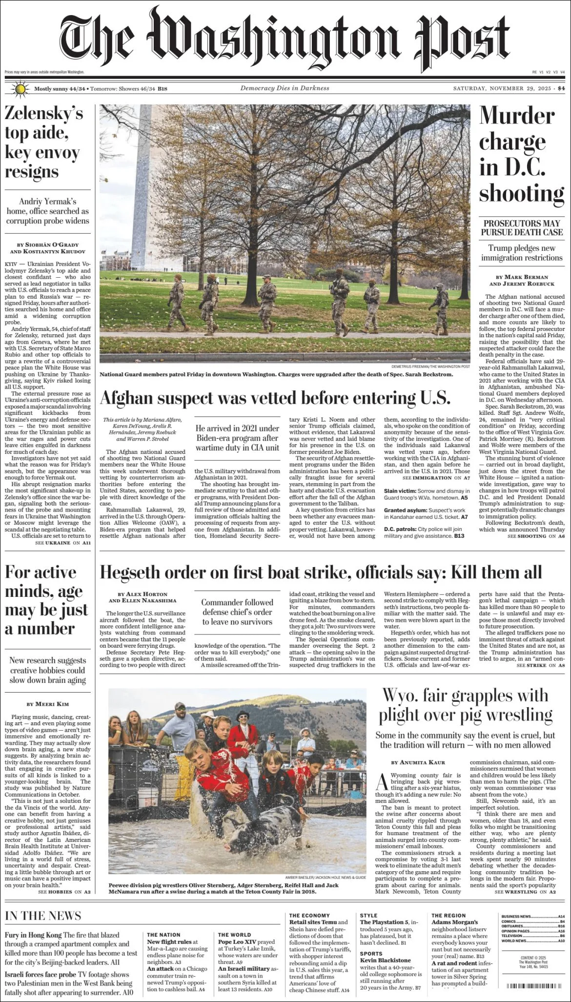 Portada de The Washington Post del sábado, 29 de noviembre de 2025