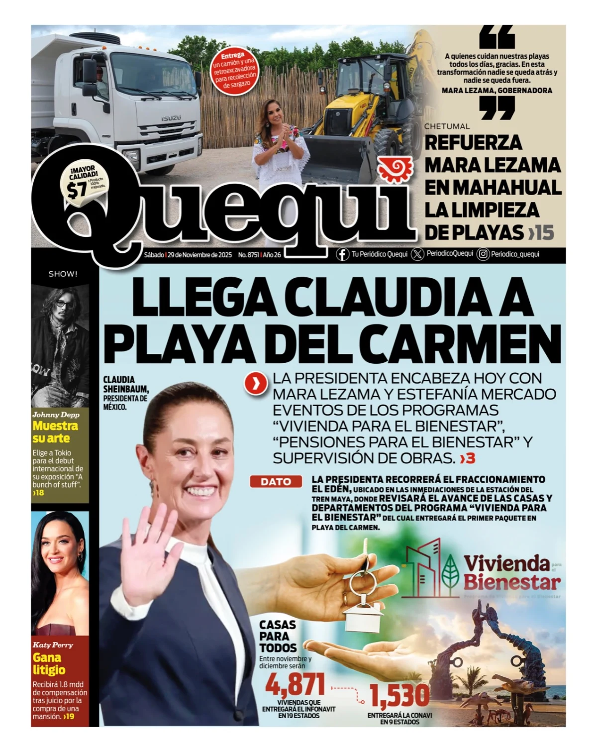 Portada de Quequi del sábado, 29 de noviembre de 2025
