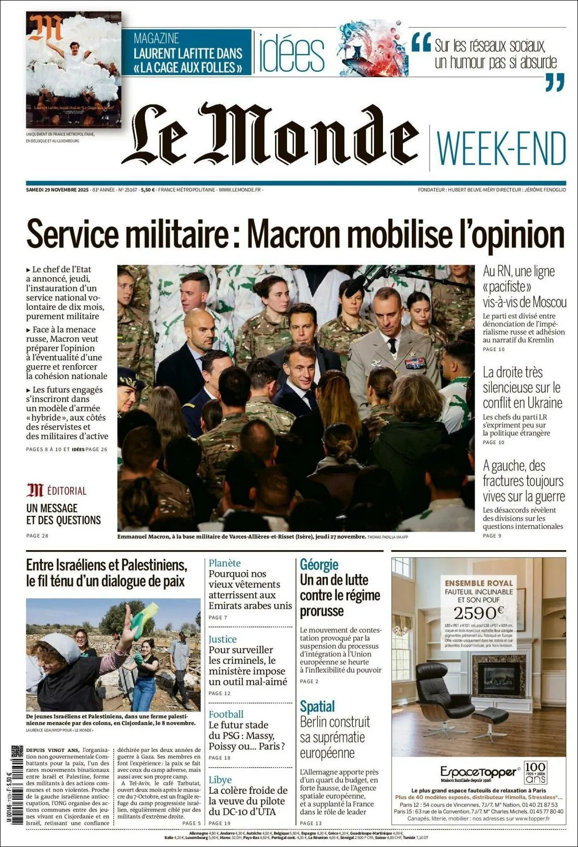 Portada de Le Monde del sábado, 29 de noviembre de 2025