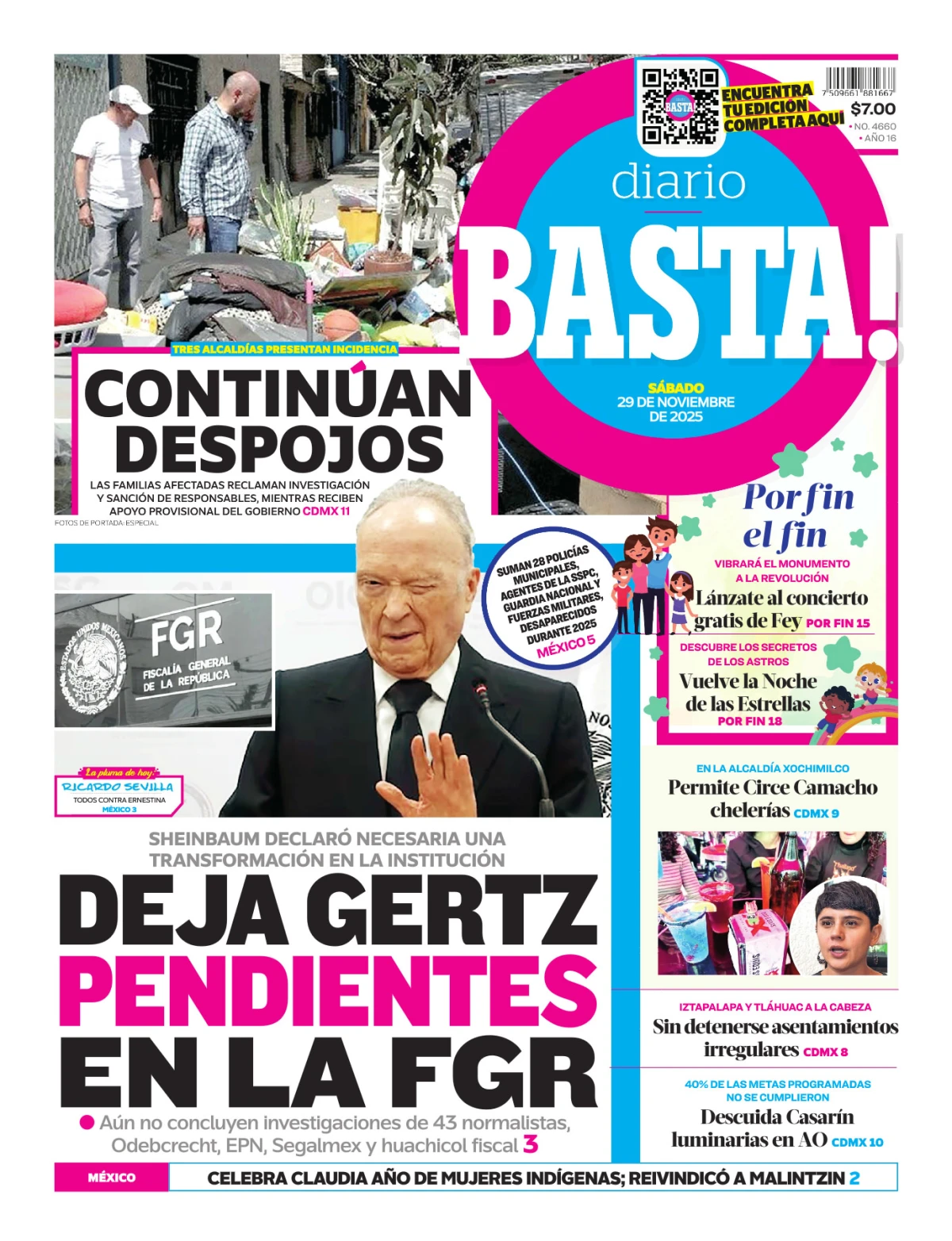 Portada de Basta! (portada) del sábado, 29 de noviembre de 2025